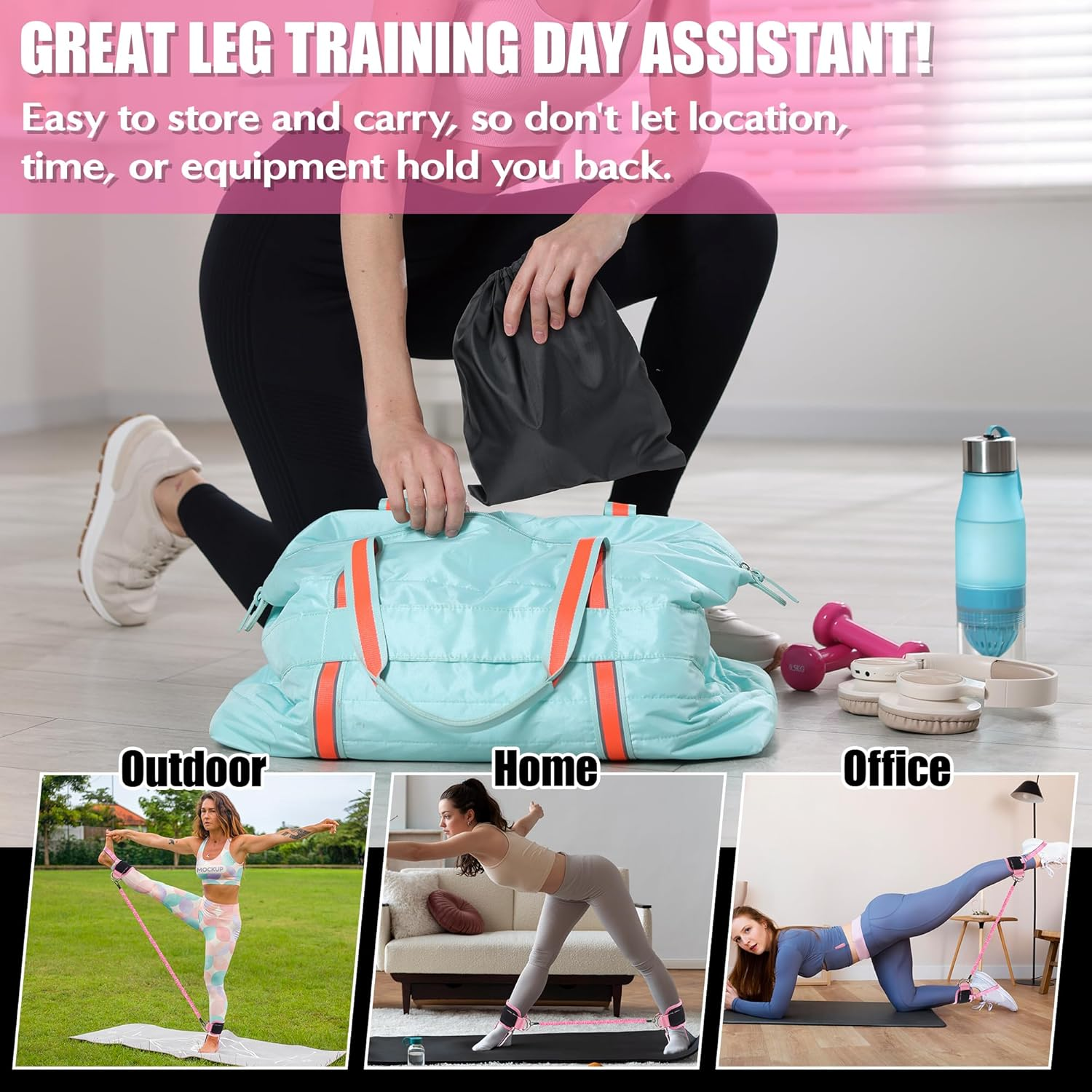 Wood Homing Ankle Resistance Bands with Cuffs - 3 Level Ankle Weight Exercise Band with Adjustable Cable Kickback Ankle Strap Leg Glute Booty Fitness Equipment for Women Gym Home Stretch Pilate Yoga image number 2