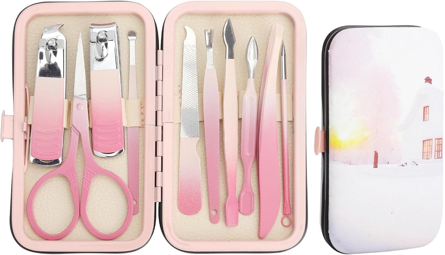 VOSSOT 10 Piece Manicure Set, Nail Clippers, Scissors, Tweezers, Nail Set, Nail Care Set, Tools, Pedicure Set, Women, Men, Toe, Finger Manicure Kit Made of Stainless Steel with Travel Case for Home