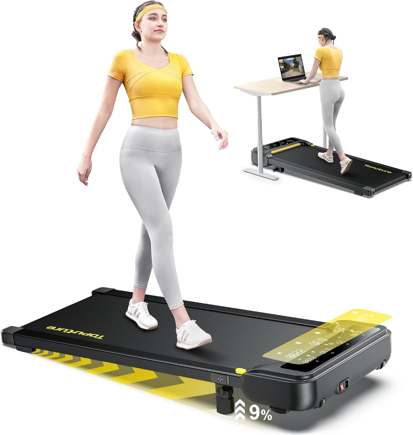 TOPUTURE Walking Pad with Incline, under Desk Treadmill, Portable Treadmills for Home/Office, 2.5HP Walking Jogging Running Machine 300 Lbs Capacity with LED Display, Remote Control/App Control image number 1