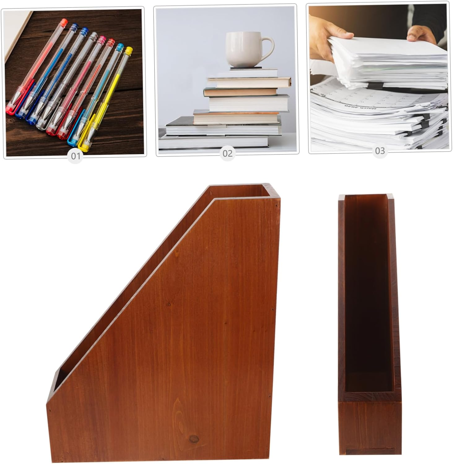 TEHAUX Solid Wood Storage Box for Desk Office Wooden Desk Organizer Lidless Design for Home Office image number 1