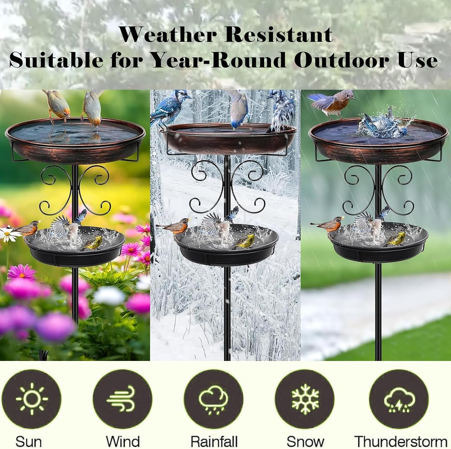 45" Vintage Metal Bird Bath & Feeder - Outdoor Antique Bronze Birdbath with 5-Prong Base, Freestanding Garden Decor for Patio, Yard, Lawn image number 6