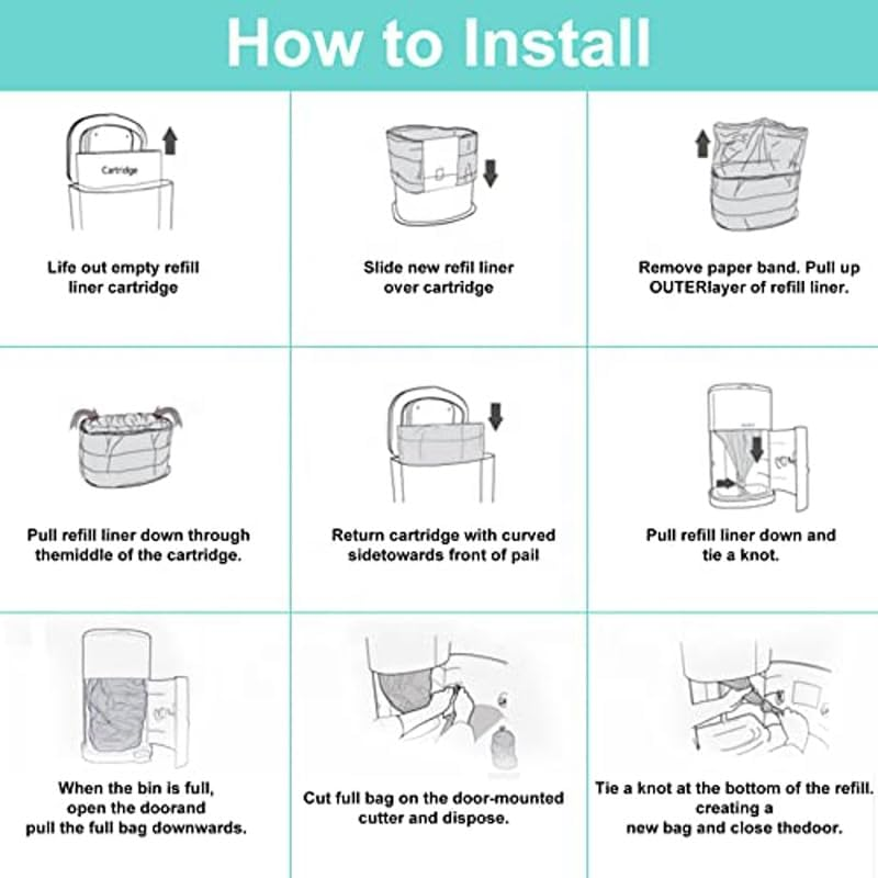 8 Pack Nappy Bin Refill Liners Compatible with Korbell 16L Nappy Disposal Bin &ndash; 10M Continuous Diaper Pail Bag Refills, Odour Lock, Antibacterial, Leakproof & Eco-Friendly Baby Essentials