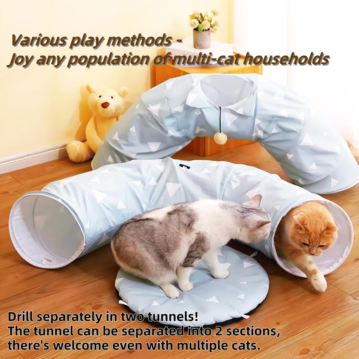 Cat Tunnel Bed for Indoor Cat Large Donut Cave Peekaboo Play Hideaway Interactive round Tube Scratching Mat for Kitten/Puppy Multi-Function Cute Circle Tree House with Ball Toy for Kitty/Dog Small Pet image number 2