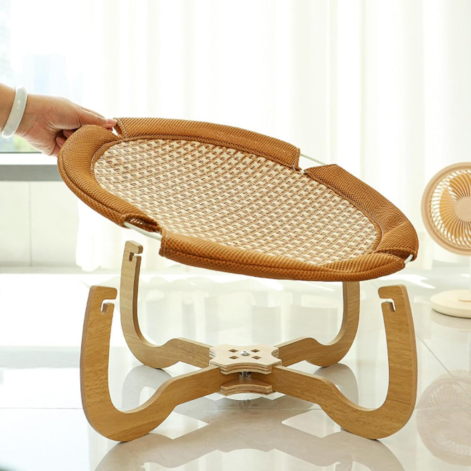 Rattan Pet Bed - Natural Rattan Pet Cooling Bed - Scratch-Resistant Removable Summer Mattress, Pet Supplies, Elevated Cat Bed for Puppies Kittens image number 6