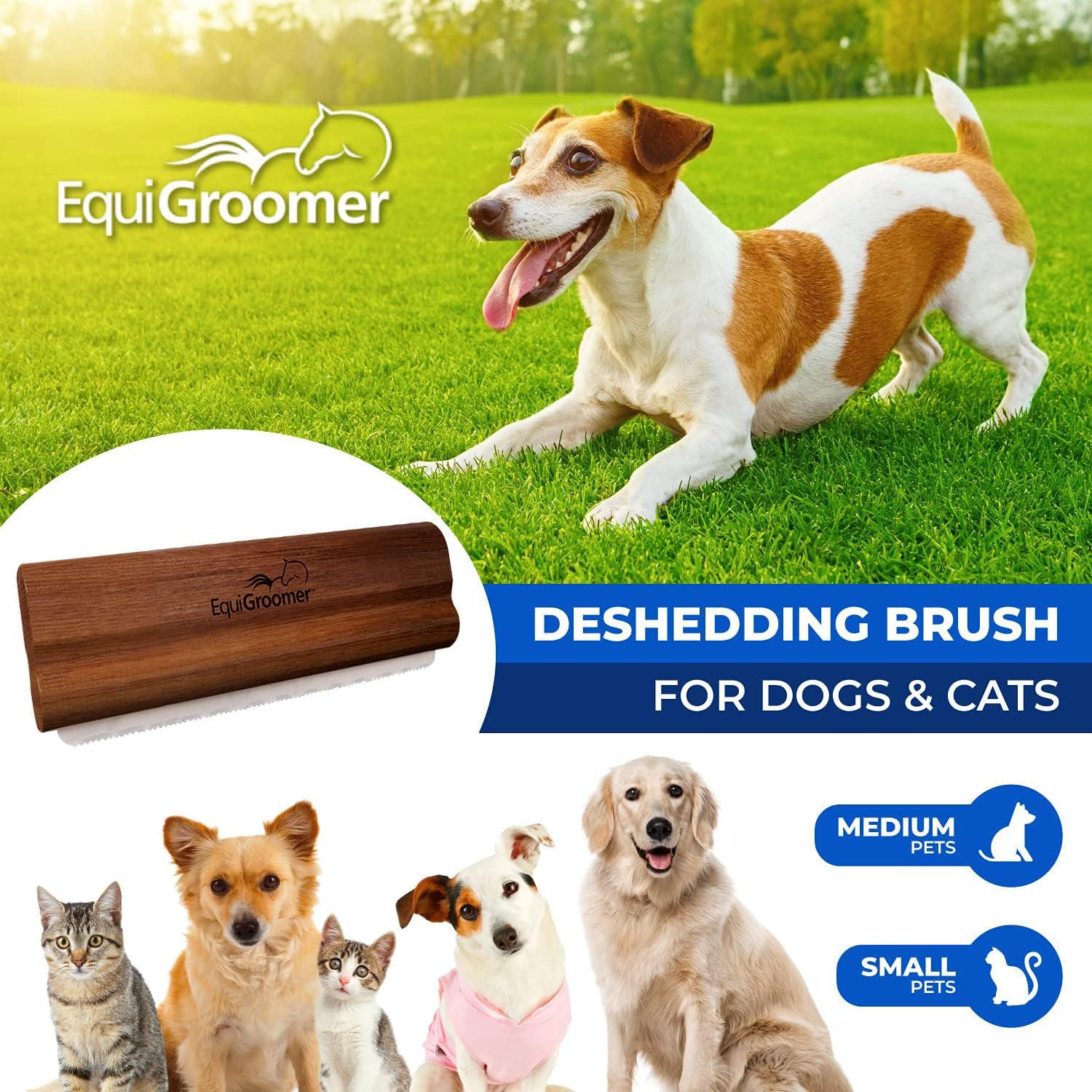 Equigroomer Deshedding Brush for Dogs and Cats | Undercoat Tool for Large and Small Pets | Comb Removes Loose Dirt, Hair and Fur While | Perfect for Short and Long Hair Grooming Shedding (5", Brown) - Lime image number 2