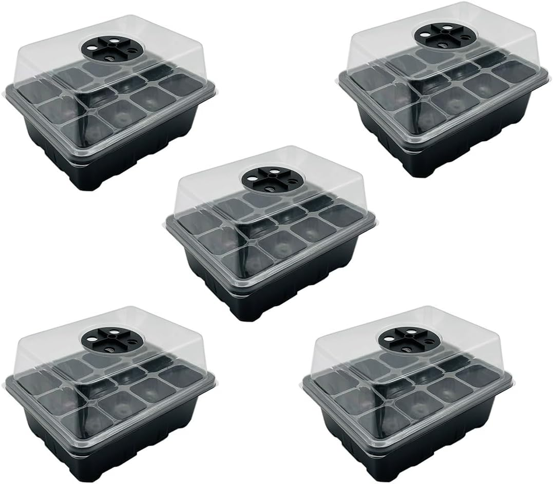 AIMALL Plastic Seedling Tray with Transparent Lid, 9 Cells, Seedling Pot Set for Gardening, Thermal Insulation and Moisturizing, 7.28-Inch X 5.7-Inch for Planting and Growing image number 1