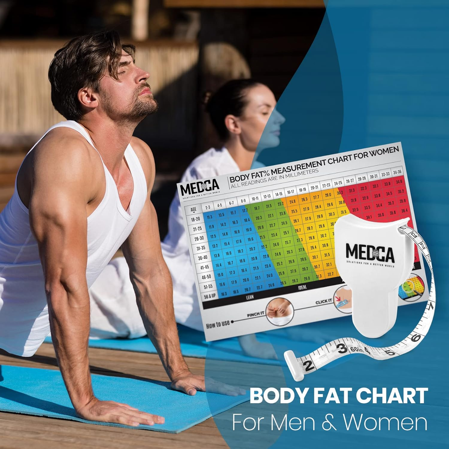 Pro Skinfold Caliper and Body Measurement Tape - Precision Body Fat Tool plus BMI Chart - Accurately Measure and Gauge Body Fat Help Track Weight Loss, Achieve Fitness Goals for Men and Women, White image number 6