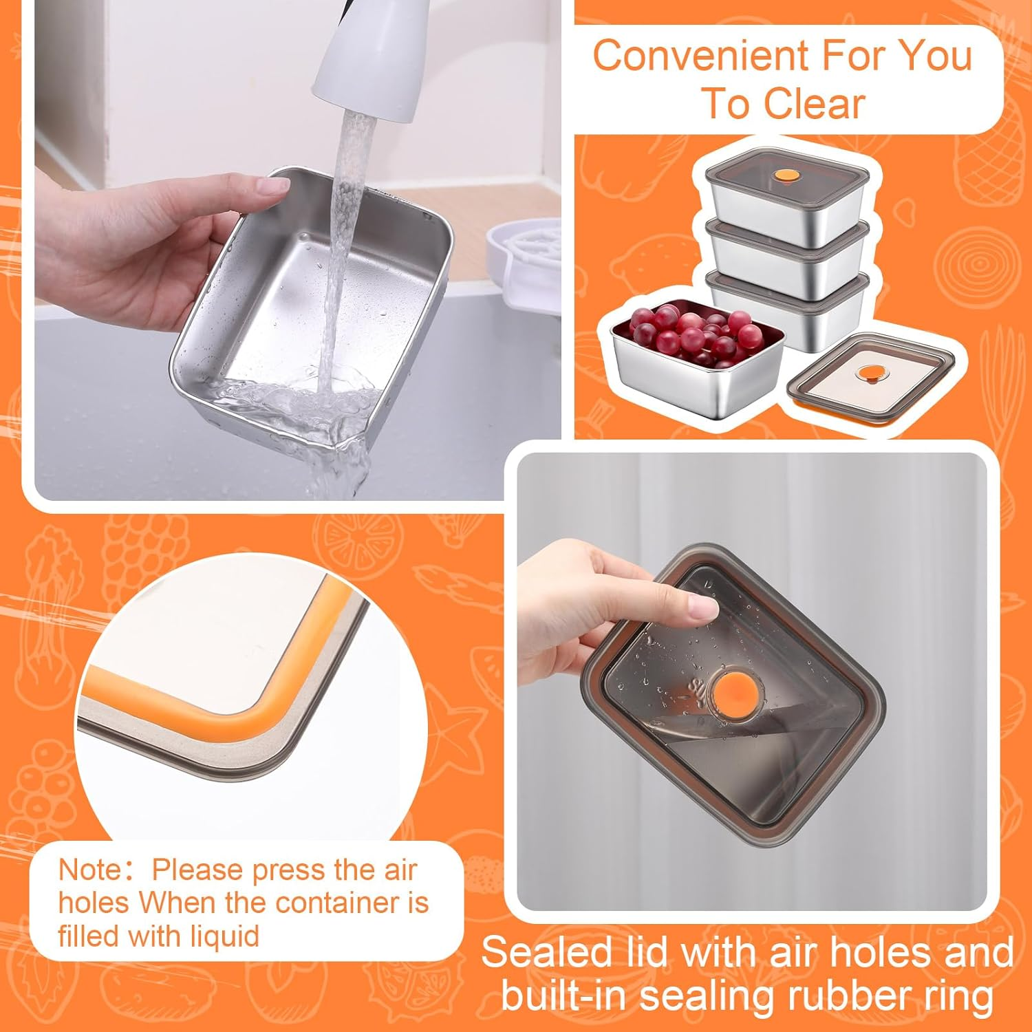 10 Set Stainless Steel Food Containers with Lids 20 Oz Metal Marinating Snack Containers Box for Lunch, Leftovers, Dishwasher & Freezer Safe image number 3