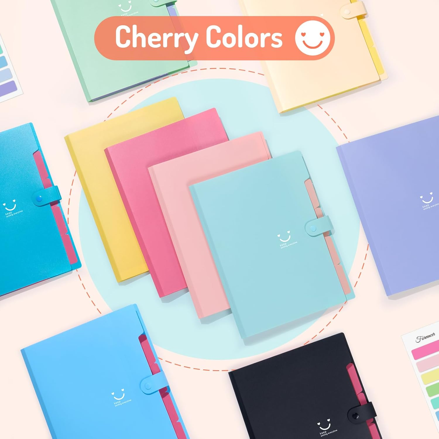 Forvencer Accordion File Organizer, Letter Size, 5 Pocket Expanding File Folder, Cute File Folder with Labels, Portable File Organizer for School Office Supplies, Folders for Documents, Jade - Black image number 3