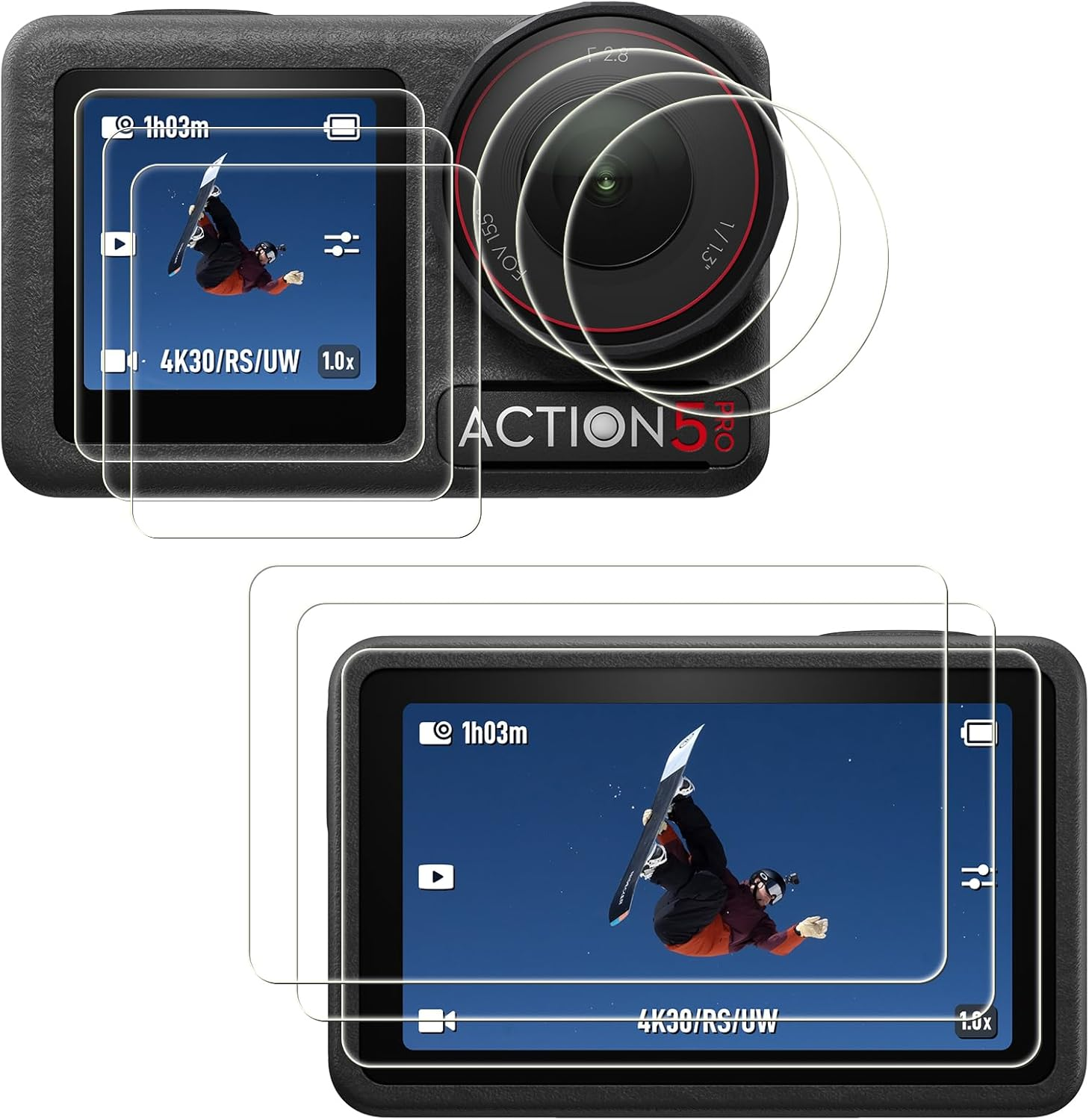 Bigqin [3+3+3 Pack] Lens Screen Protector Compatible with DJI Osmo Action 5 Pro, HD Clear Tempered Glass Film 9H Hardness Full Coverage Bubble-Free Scratch-Resistant Protective Film image number 1