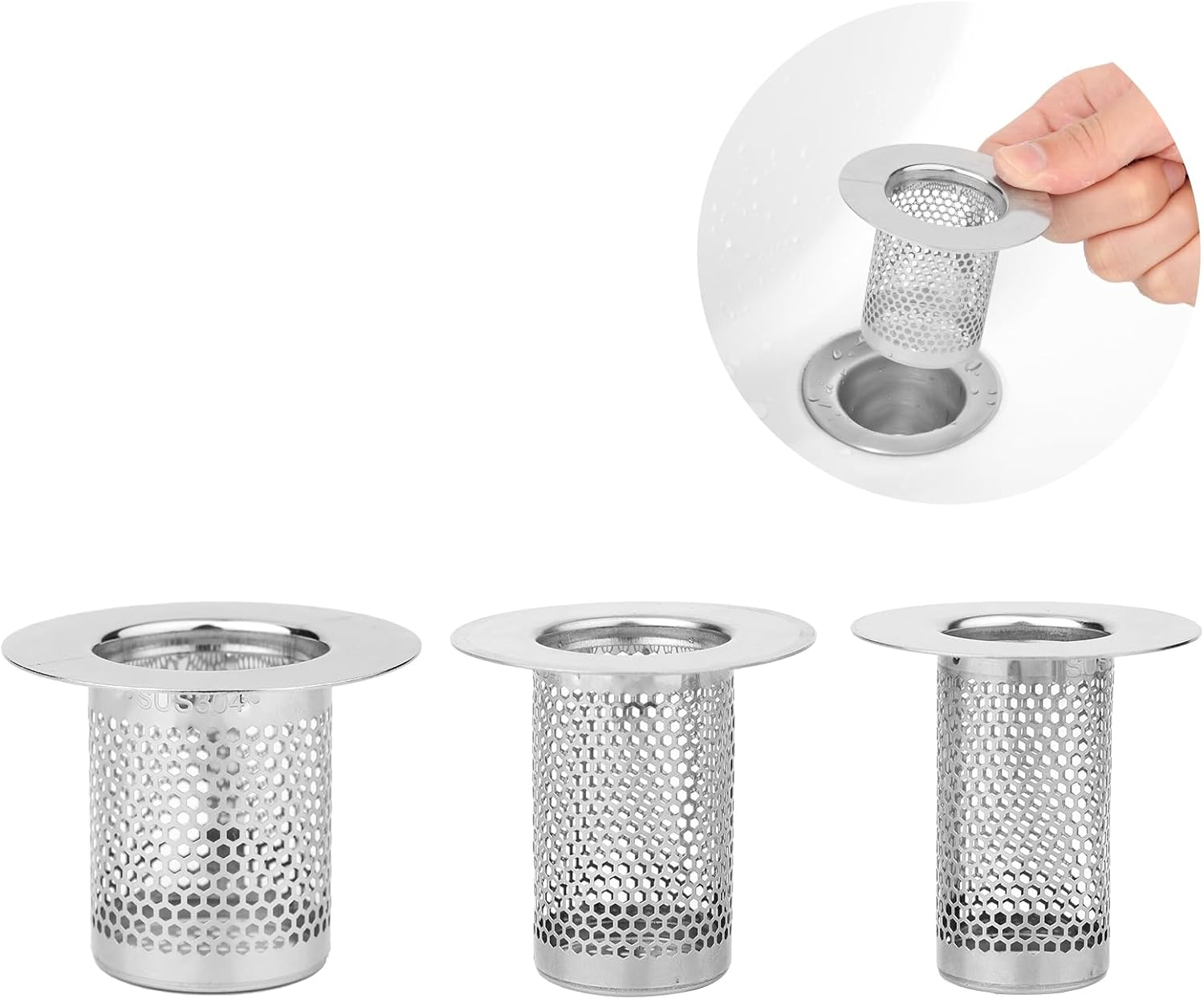 SAVITA 3Pcs Bathtub Drain Cover, Hair Catcher Shower Drain Stainless Steel Hair Catcher Hair Strainer Shower Drain Filter for Sink Strainer, Bathtub, M, B35048 image number 4