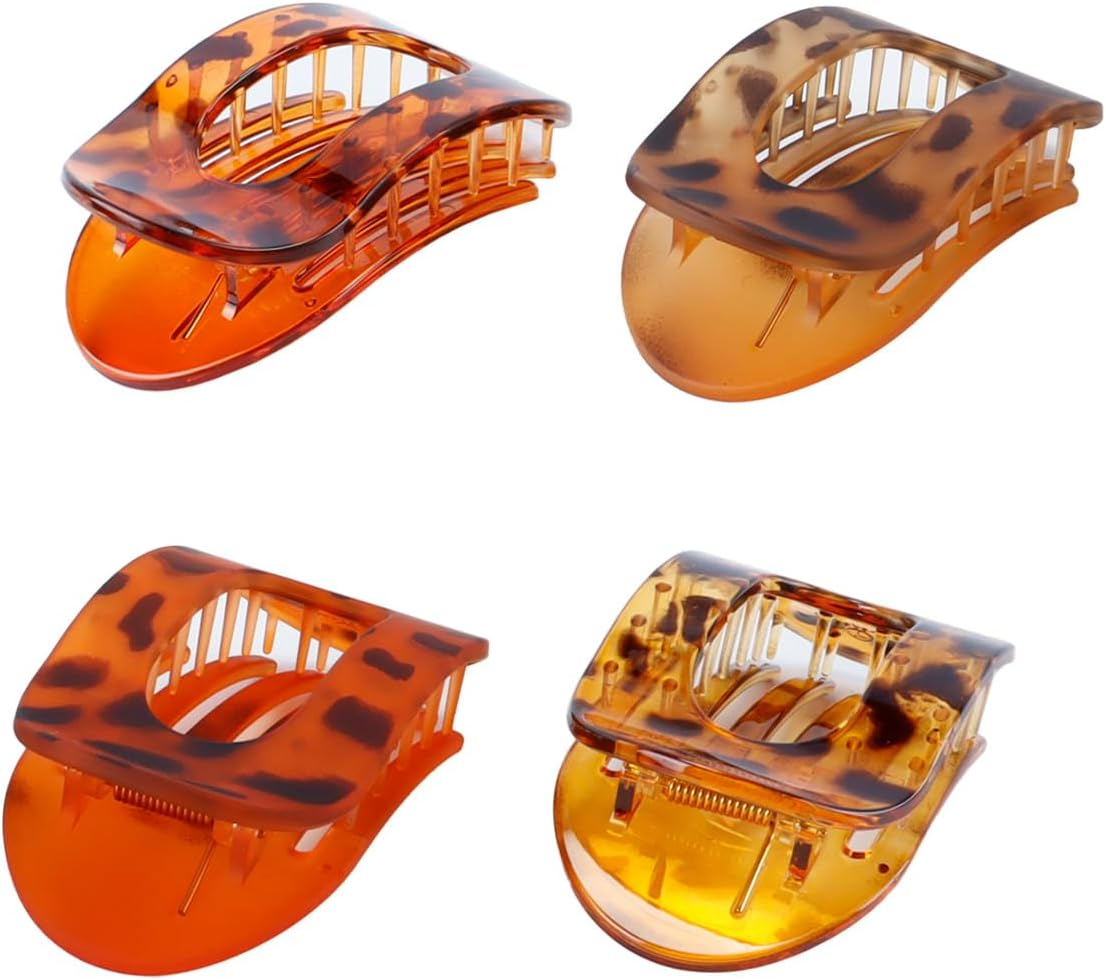 Orivin 4Pcs round Flat Hair Clips for Women Back of Head Styling 2 Matte 2 Shiny Leopard Print PC Material