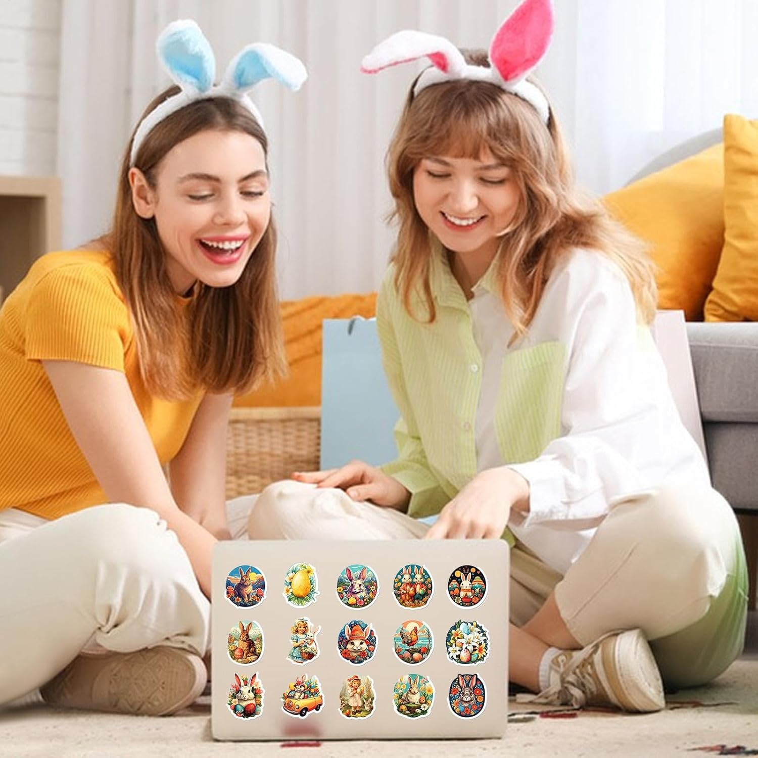 Easter Bunny Stickers, 50Pcs Easter Eggs Stickers, Waterproof Easter Sticker, Easter Basket Stuffers for Kids, Stickers for Water Bottles, Skateboard Stickers image number 3