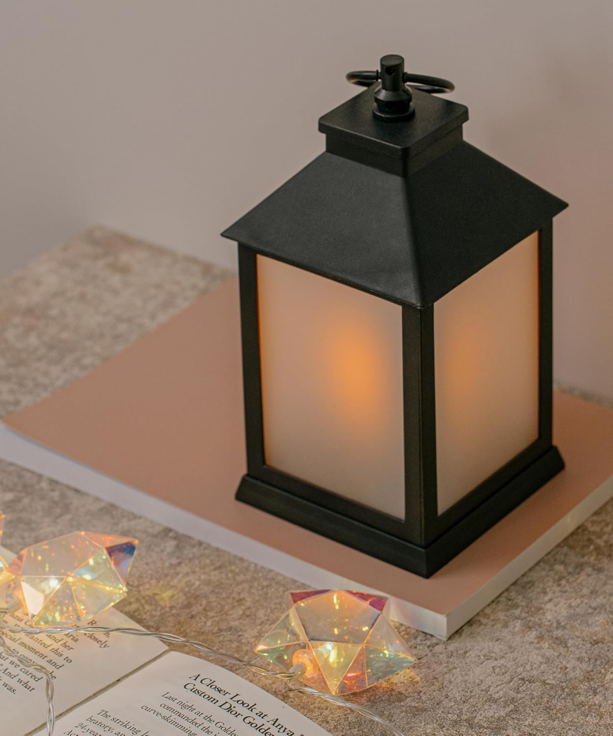 Meletē LED Lantern Light &ndash; 20.5Cm, Vintage Black, Flame Effect, Battery Operated with Timer &ndash; Cordless Hanging or Table Lantern for Indoor D&eacute;cor, Christmas, Weddings, Parties, Gifts image number 2