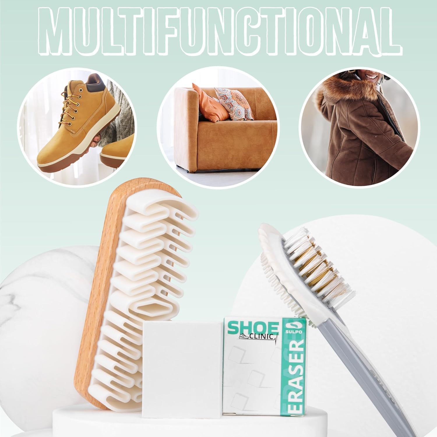 SULPO Suede Care Brush - Shoe Brush with Brass Bristles for Nubuck, Velour and Suede Leather