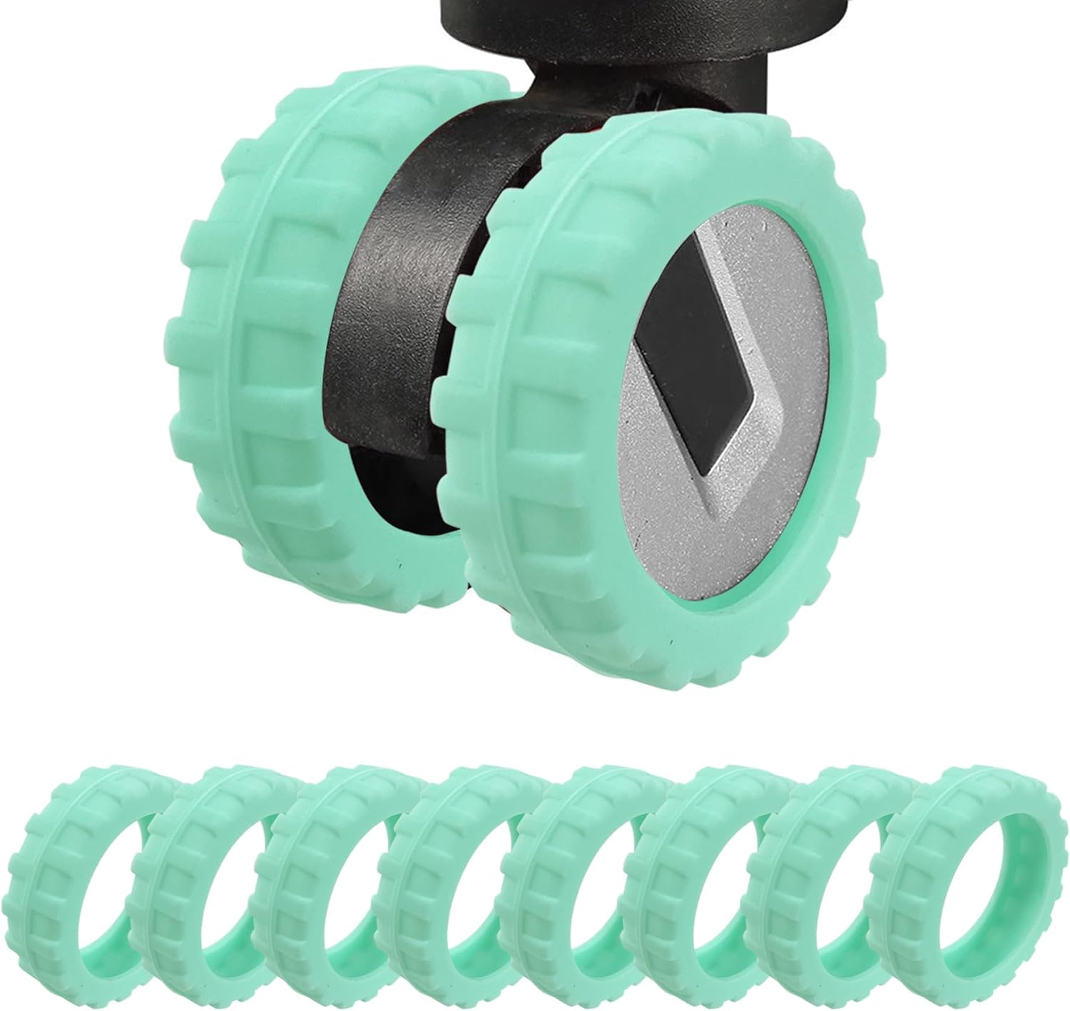 EKIND Luggage Wheel Covers, Thickened Anti-Skid & Scratch-Resistant Protectors for Suitcases, Luggage Accessories (8 Pcs, Light Green) image number 4