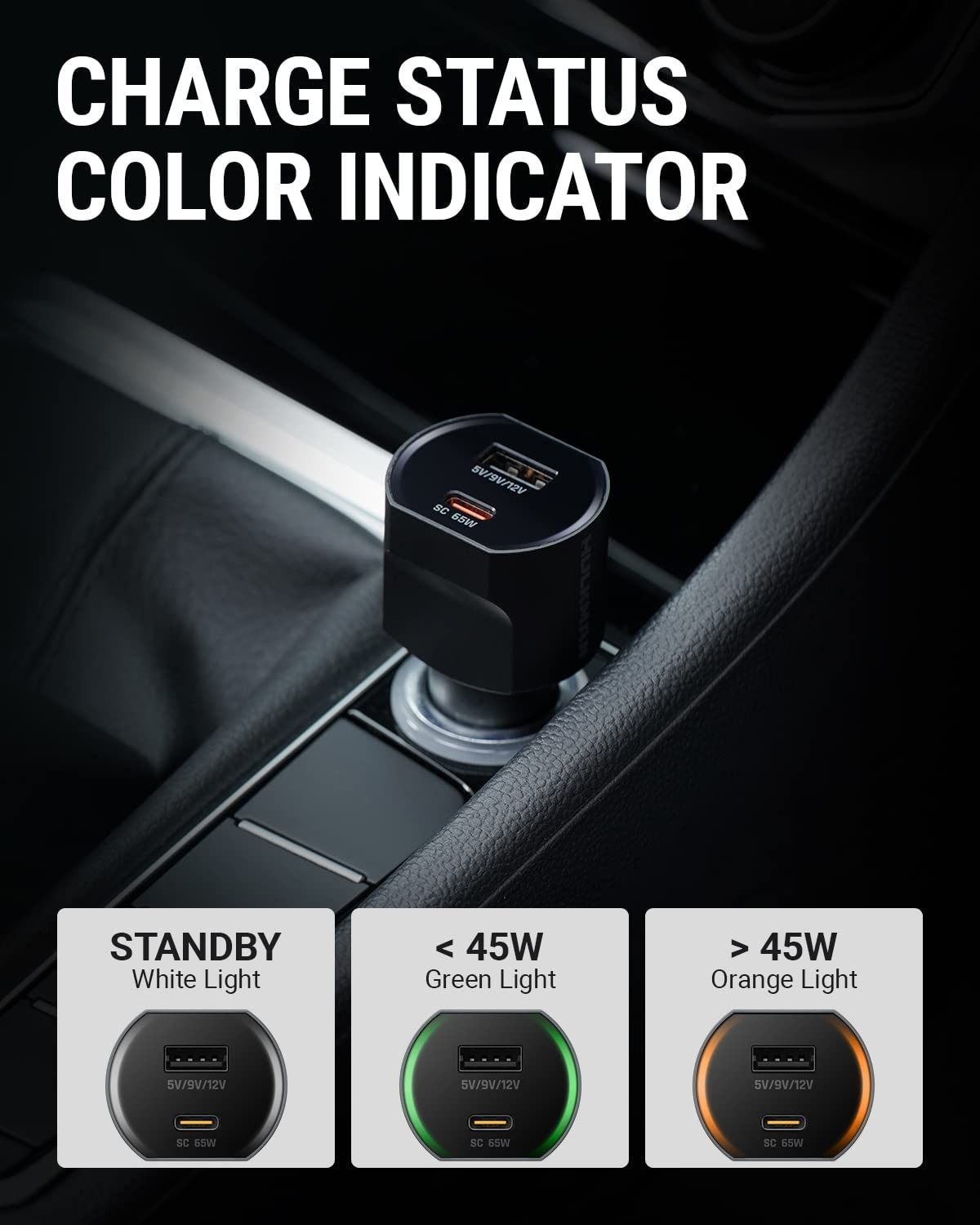 HULKMAN CC65 PD 65W USB-C Car Charger Super Fast Charge Type-C Cigarette Lighter Adapter for Iphone, Samsung, Laptop, and HULKMAN Alpha Jump Staters, Etc image number 4