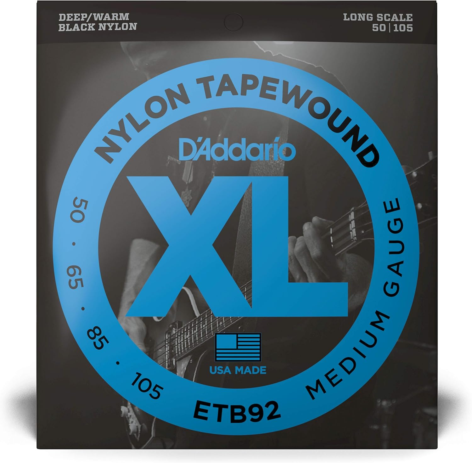 D'Addario ETB92 Tapewound Electric Bass Guitar Strings - Fits Long Scale 4 String Basses with Scale Length up to 36.25 Inches - Medium, 50-105, Long Scale image number 1
