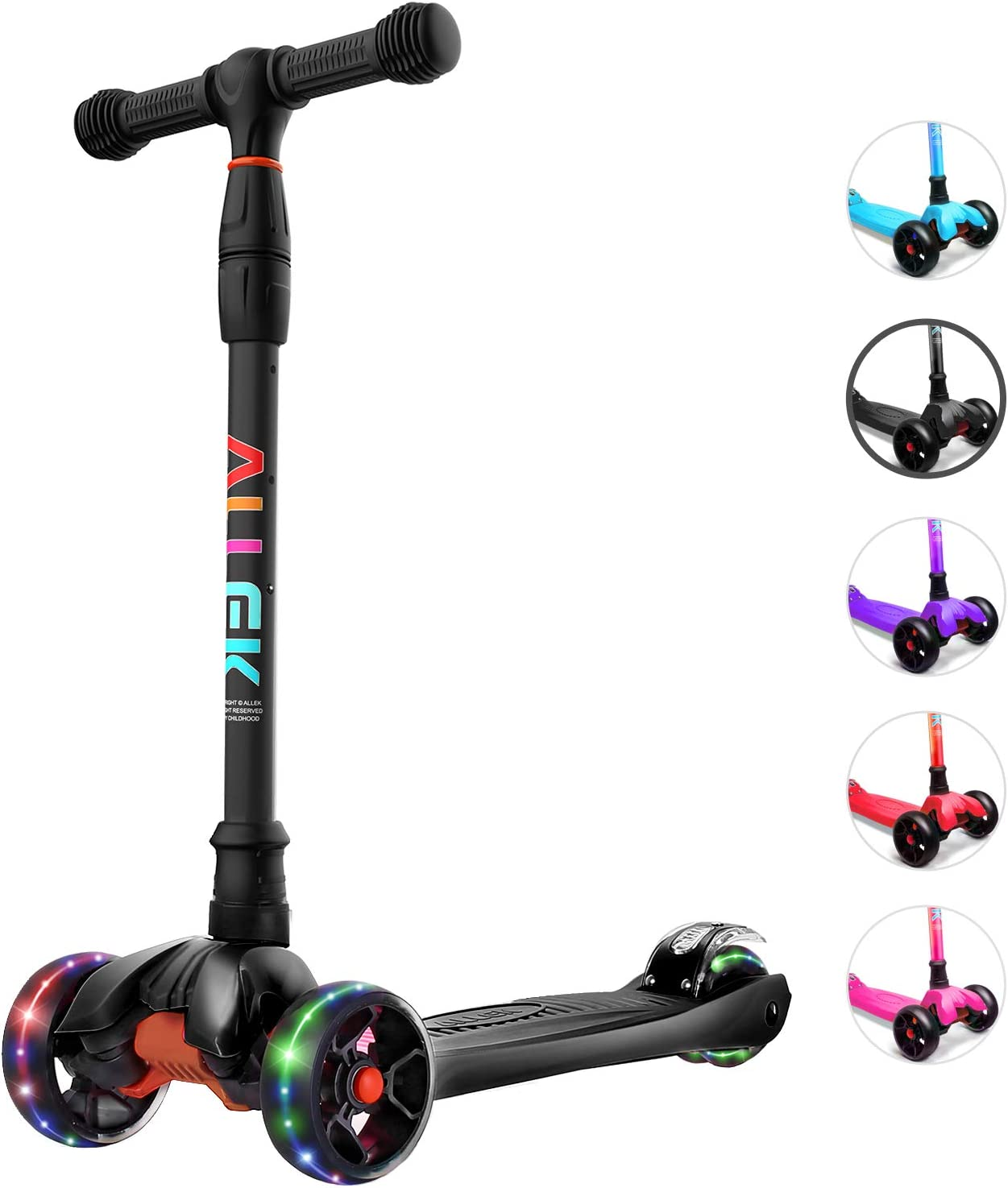Allek Kick Scooter B02, Lean 'N Glide Scooter with Extra Wide PU Light-Up Wheels and 4 Adjustable Heights for Children from 3-12Yrs image number 5