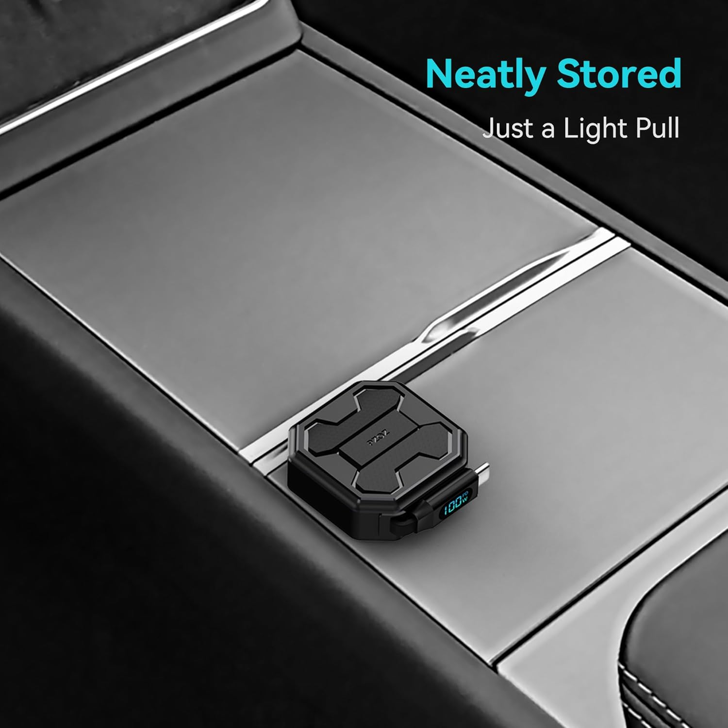 PZOZ 2-In-1 Retractable USB C Cable, 100W Fast Multi Charging Cable with LED Display for Iphone 16 17 Ipad Mac Samsung for Car Carplay, Deskop Cord Orgaiser (USB C to USB C) image number 4