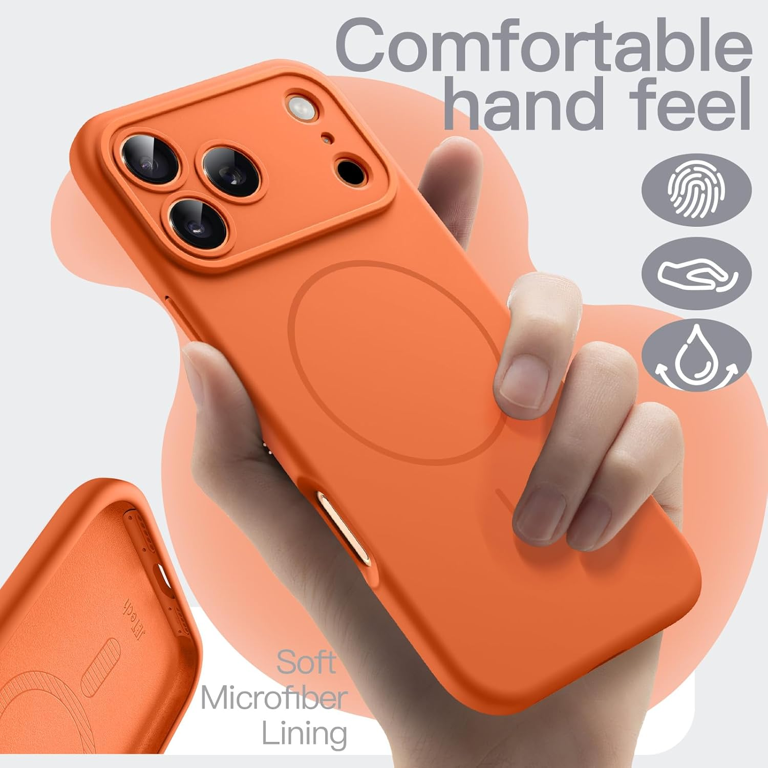 Jetech Magnetic Silicone Case for Iphone 17 Pro 6.3-Inch, Compatible with Magsafe, Silky Soft Touch, Shock Absorbing Phone Cover with Camera Lens Protection (Orange) - Dark Blue image number 3