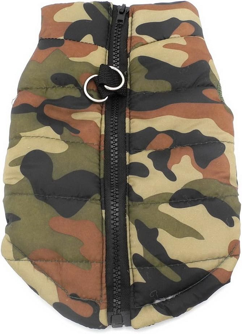 SELMAI Camo Waterproof Small Dog Cat Winter Coat Quilted Vest Jacket Harness with D-Ring Pet Puppy Puffer Coat Chihuahua Cold Weather Clothes Boy Apparel Army Green S image number 3