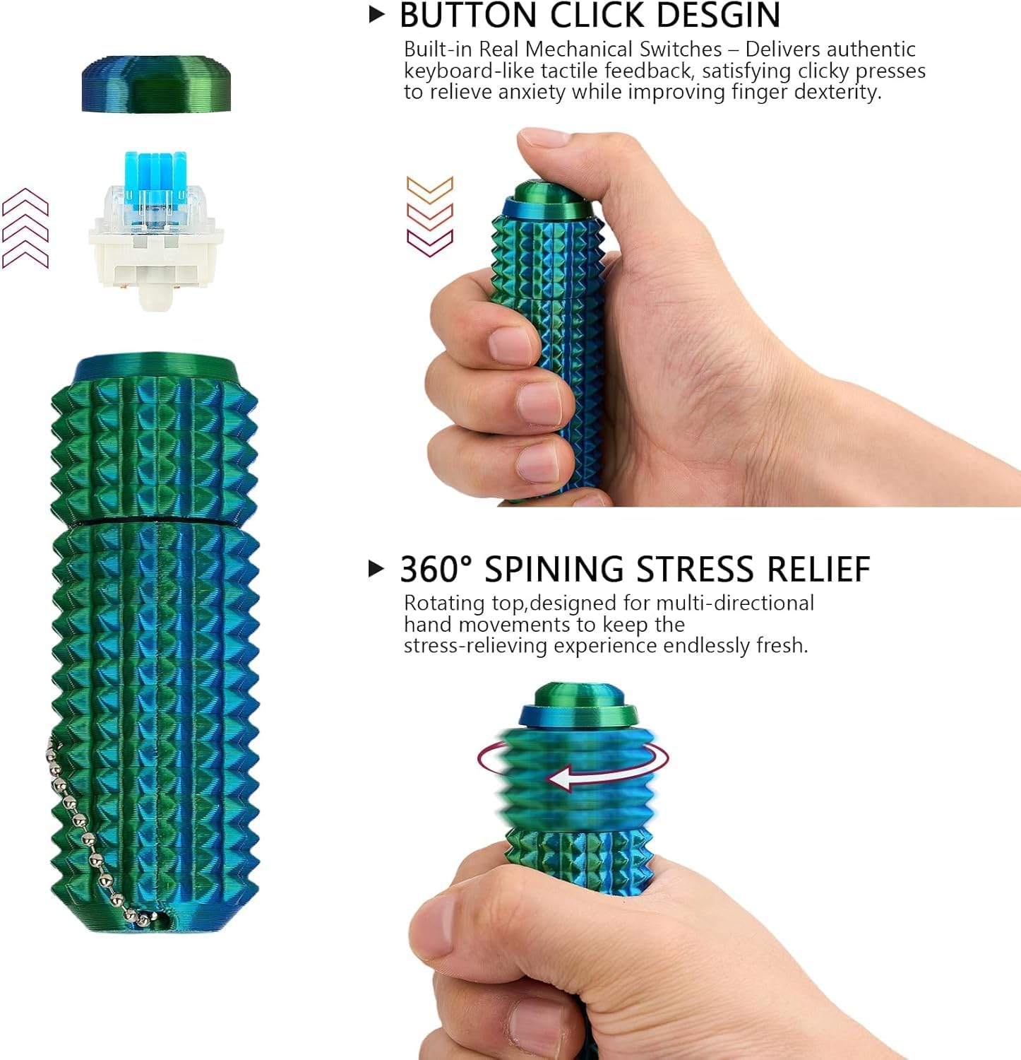 2025Upgrade 2PCS Little Ouchies Pain Fidget Toy - 3-In-1 Pocket Quite Fidget Toys for Adults,3D Printed Keychain Sensory Toy for Stress Anxiety Relief & Focus,Spiky Grippie Stim Keychain Toy image number 1