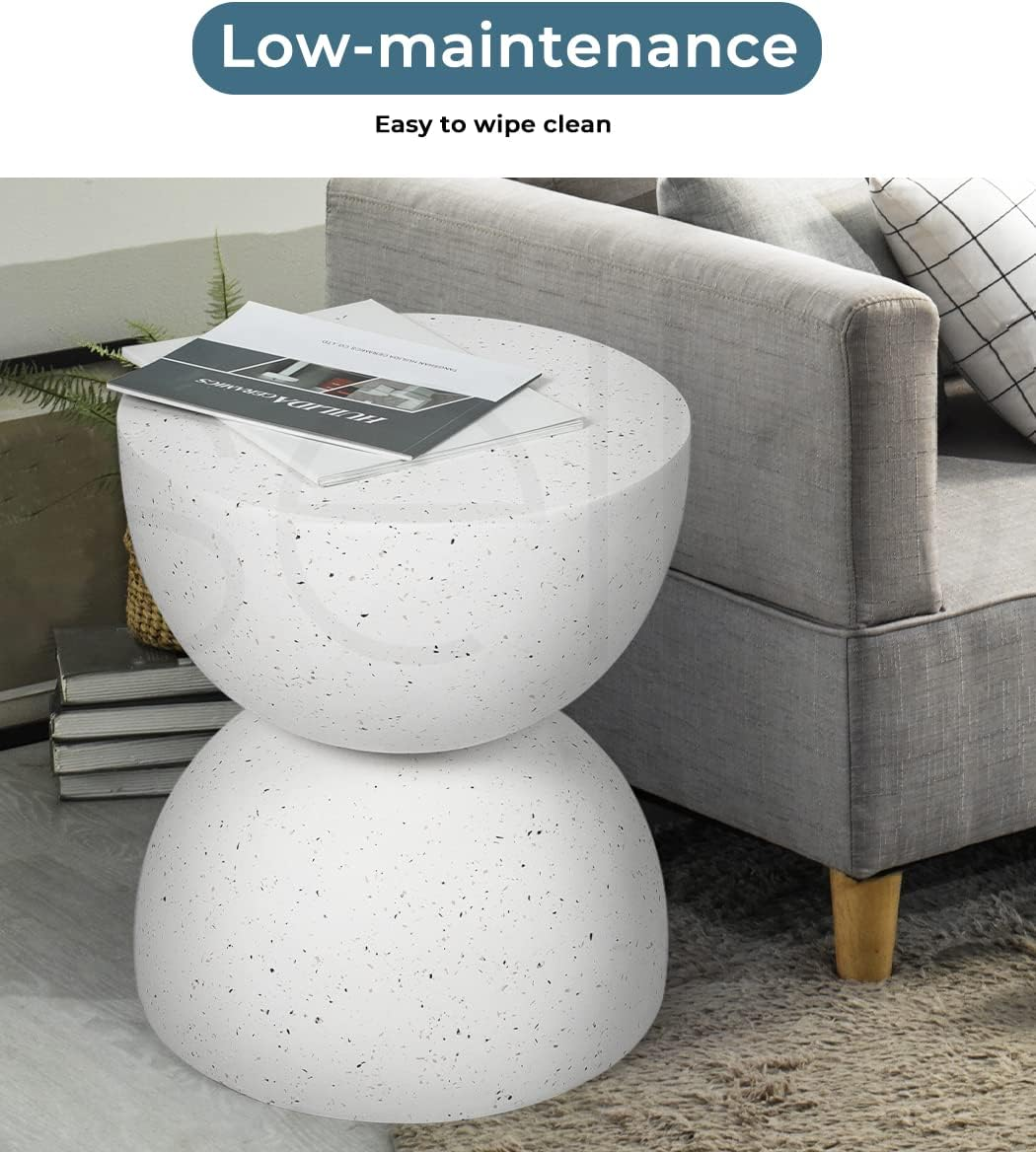 LEVEDE round Side Table, Small Hourglass End Table, Vintage Terrazzo Coffee Tables, Bedside Table for Living Room, Bedroom, Office, Cafe, No Assembly Required (40 X 46Cm, Beige) image number 6