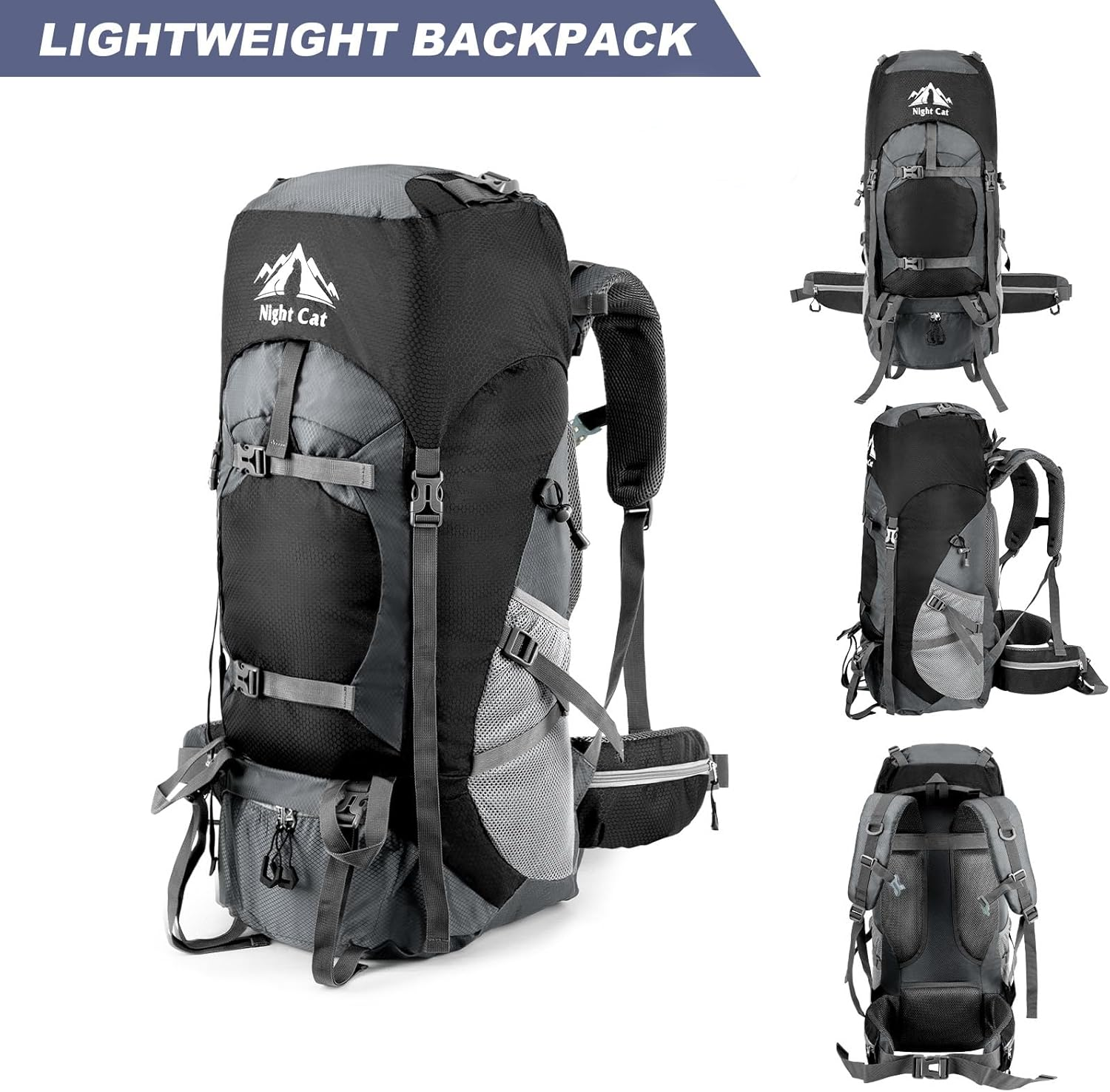 Night Cat Hiking Backpack 40L 70L 90L Backpack Trekking Backpack Travel Backpack Men Women Breathable for Camping Trekking Mountainering Climbing Bicycle Travel image number 6