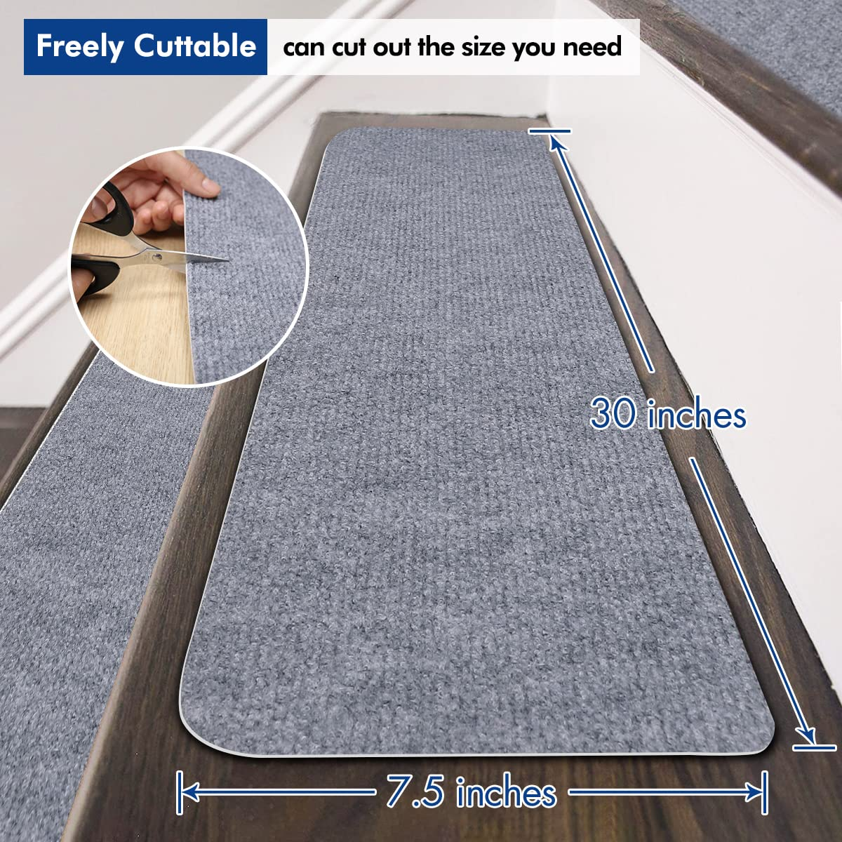 SALLOUS Stair Treads Carpet, Set of 15 Non-Slip Stair Grips Tape, 7.5"X30" Safety Staircase Step Treads for Elders, Strips Stair Traction Treads for Indoors Outdoors (Light Gray)