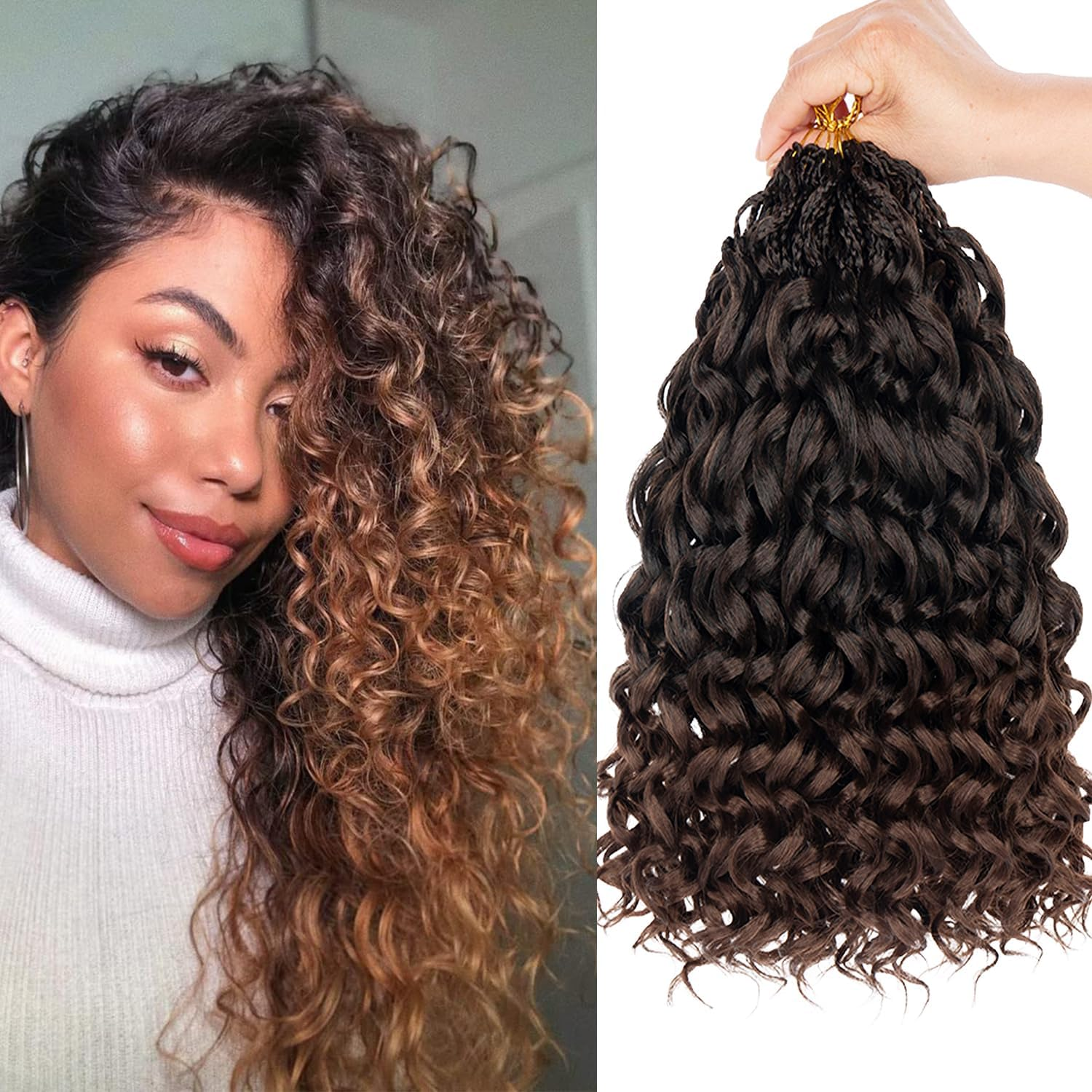 Mscat Gogo Curl Crochet Hair 18 Inch 8 Packs Black Ocean Wave Crochet Hair Pre Looped Deep Twist Goddess Box Braids Short Curly Water Wave Synthetic Braiding Hair for Women Girls Kids (8 Packs, 1B#)