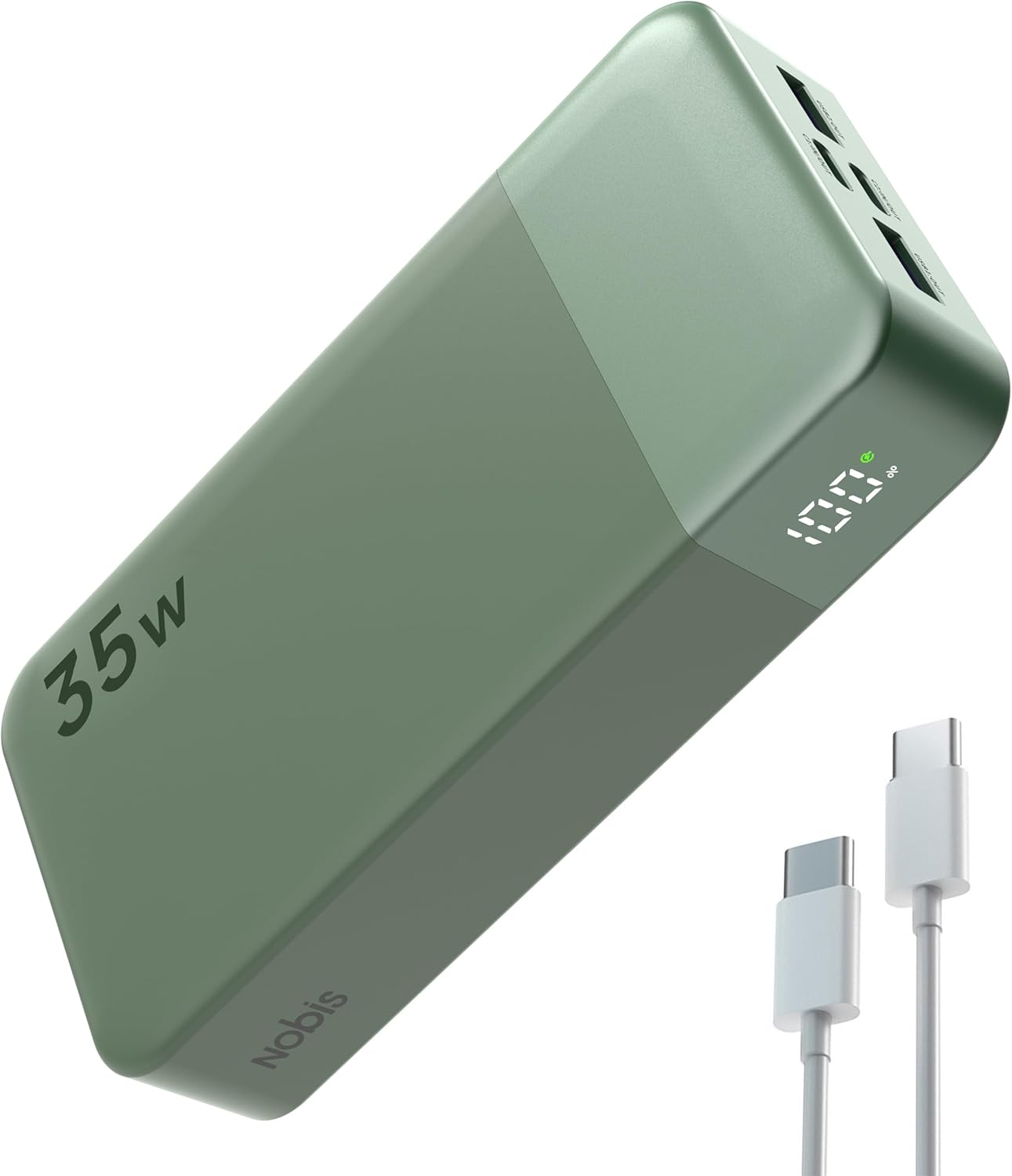 NOBIS Power Bank, 35W 20000Mah Portable Charger, USB C Fast Charging, 4 Ports External Battery Pack with LED Digital Display, Compatible with Laptop, Phone 15 14 13 Pro S23 S22 (Green)
