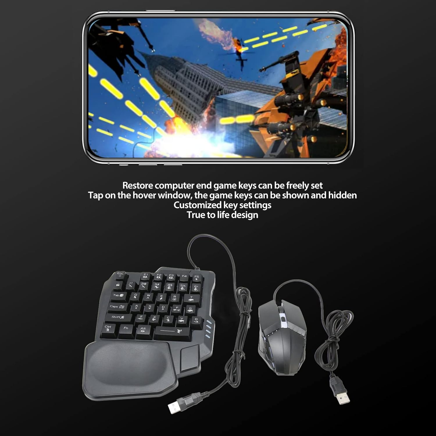 Half Hand Gaming Keyboard and Mouse Combo, 4 in 1 Mobile Game Combo Pack, One Handed Gaming Keyboard & Mouse Converter & Phone Stand, Gamepad Controller image number 1
