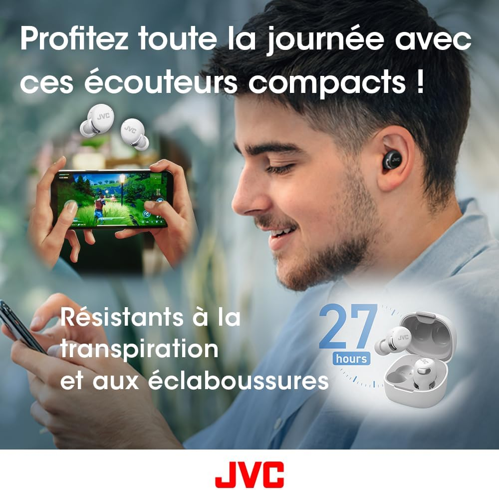 JVC HA-A30T2-W True Wireless Earbuds with Noise Cancelling, Optimised Comfort and Sound Quality, App Control with Multi-Point Connection, White image number 2