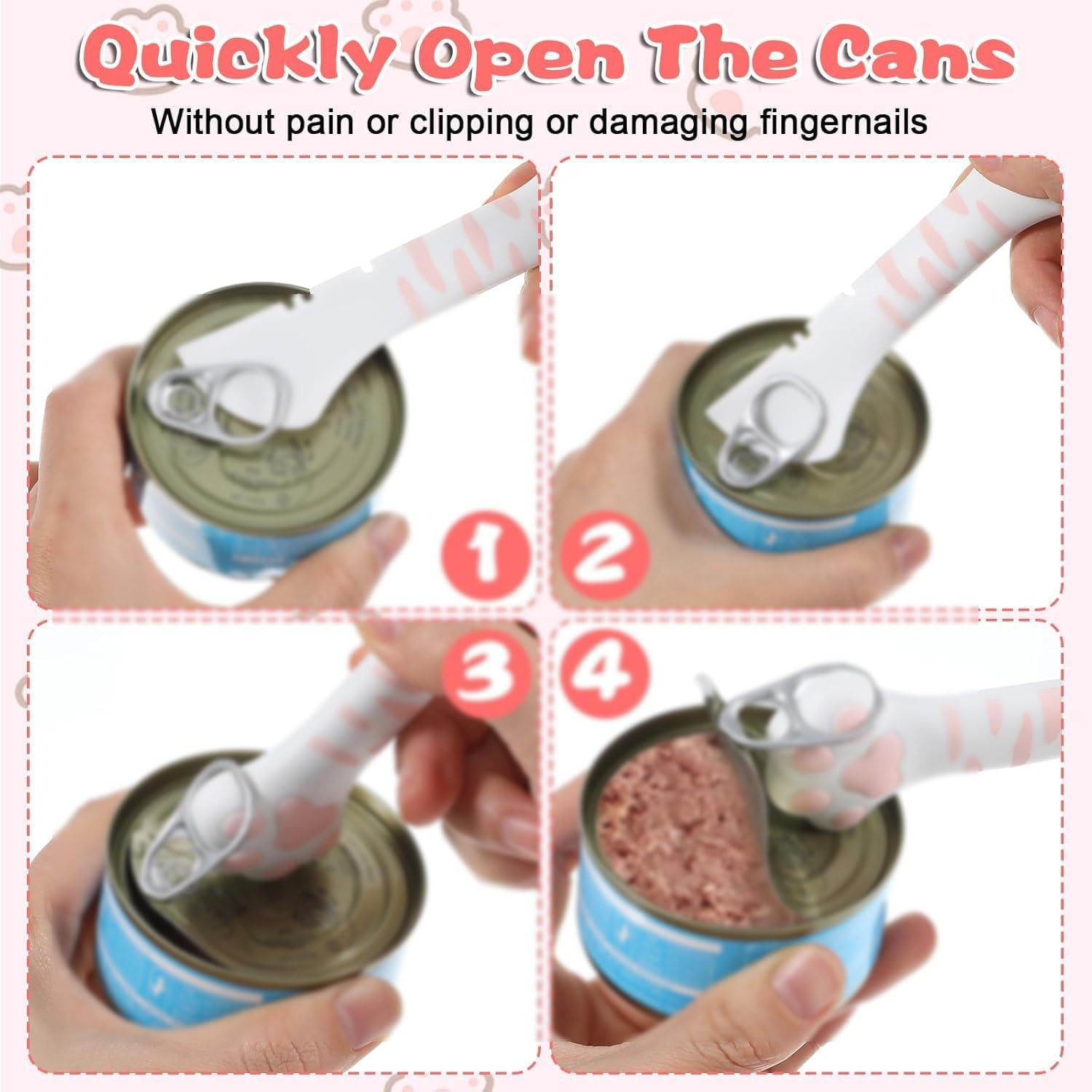 2Pcs Cat Food Spatula,Silicone Cat Food Opener,Cute Cat Can Opener with Cat Paw Hanld,5.11 X 1.57 in Cat Wet Food Spoon with Mini Spatula for Dog Cat Canned Food (White & Pink, One Size) image number 3