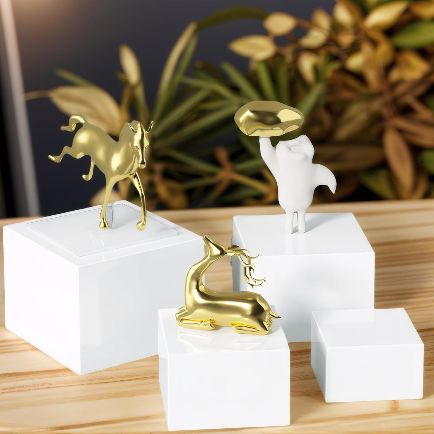 White Acrylic Display Risers Set of 6, Square Pedestal Stand for Perfume, Cake, Jewelry, Table Decor or Retail Showcase image number 1