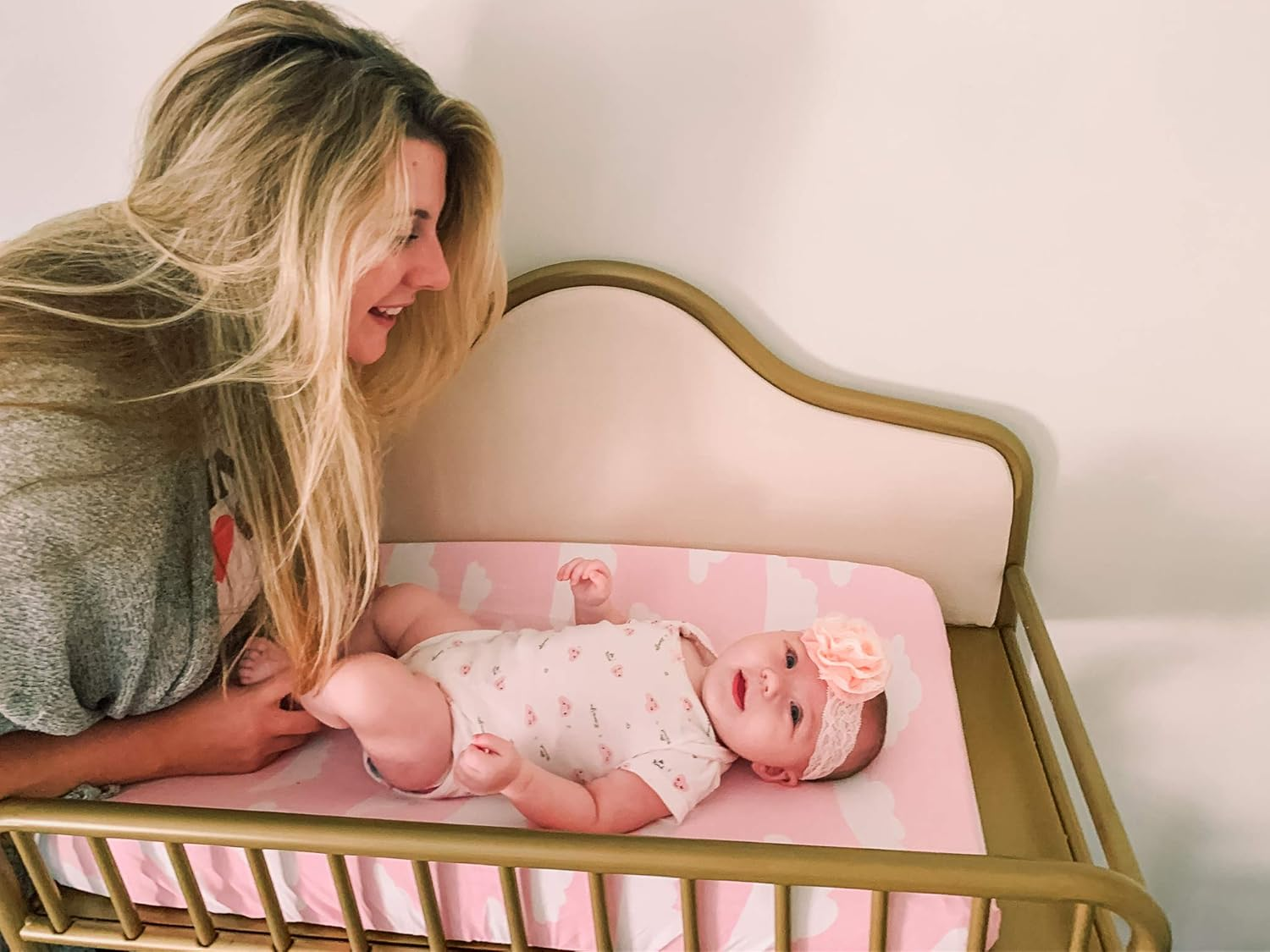 Premium Baby Changing Pad Covers 4 Pack &ndash; Girl &ndash; Pure Cotton Machine Washable Pink and White Changing Table Cover &ndash; Diaper Changing Pad Cover Sheets image number 1