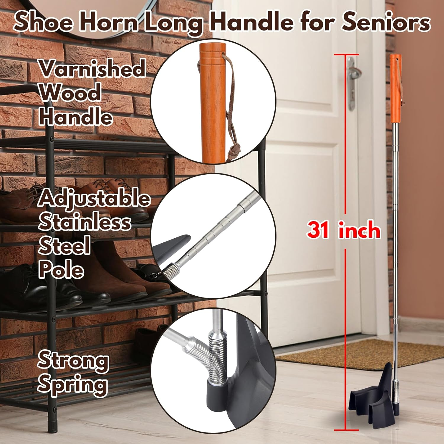Healvlauefit 31' Shoe Horn Long Handle for Seniors, Extended Foot Shoe Funnel, Shoe Assist Device for Sneakers, Soft Shoes image number 1