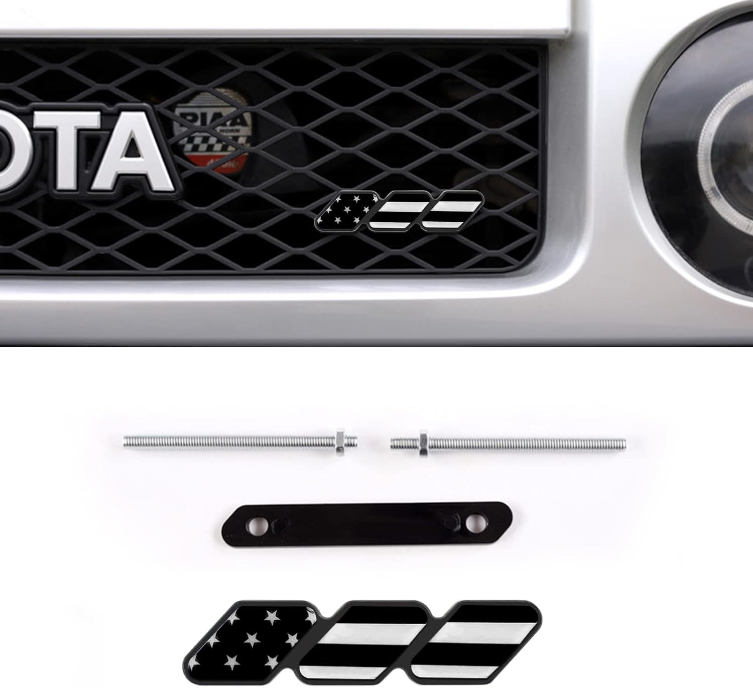 Jawmoy Pack-1 Tri-Color Grille Badge Emblem Decoration, Automobile Front Mesh Accessories, Compatible with Toyota 4Runner Tacoma Tundra (Black & Gray & White)