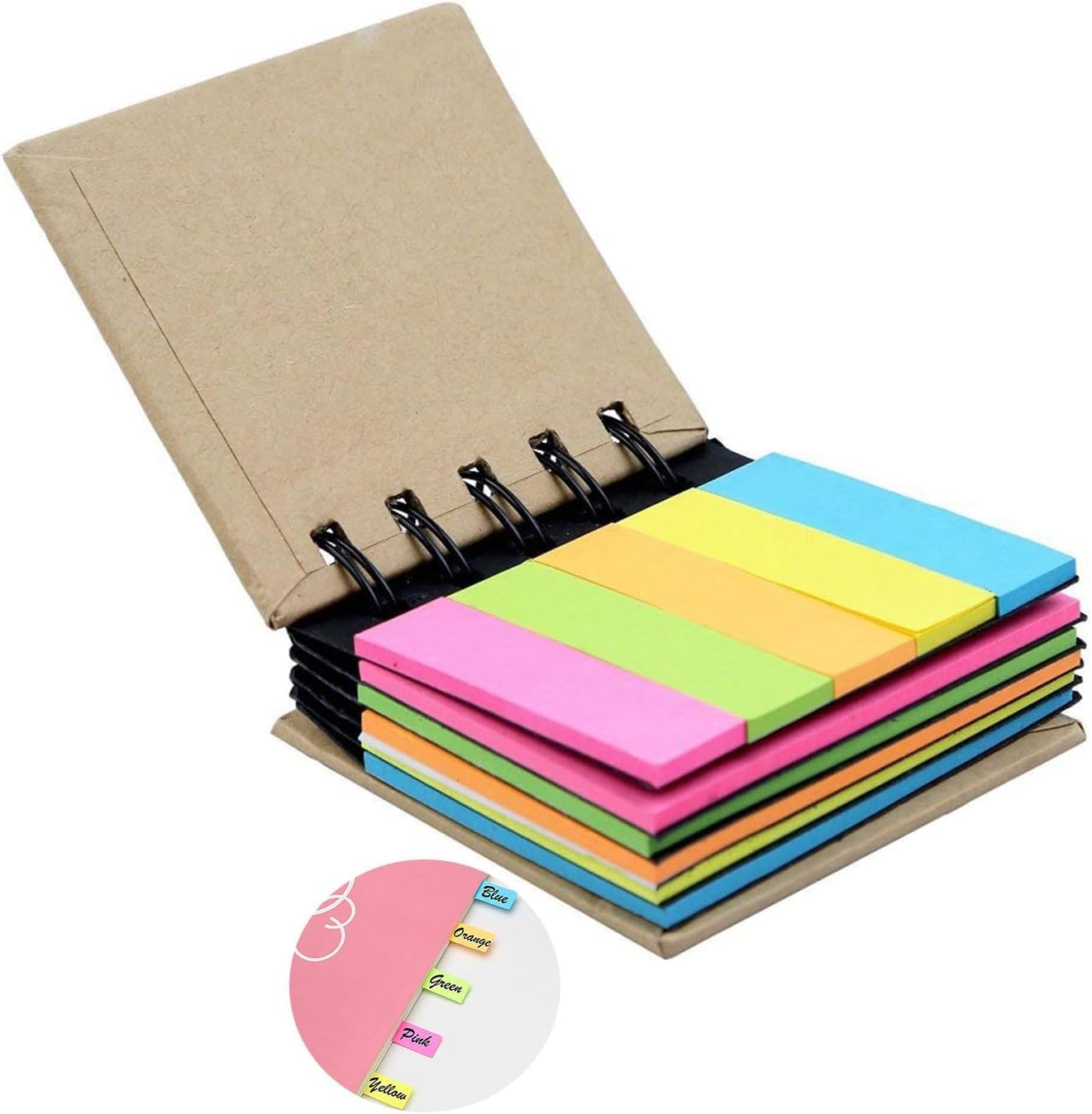 Self Stick Notes Pads Combination Sticky Notes with Spiral Binding Portable Page Markers Index Tabs for Home Office School Supplies Take Bookmarks Memo Notes Reminder image number 2