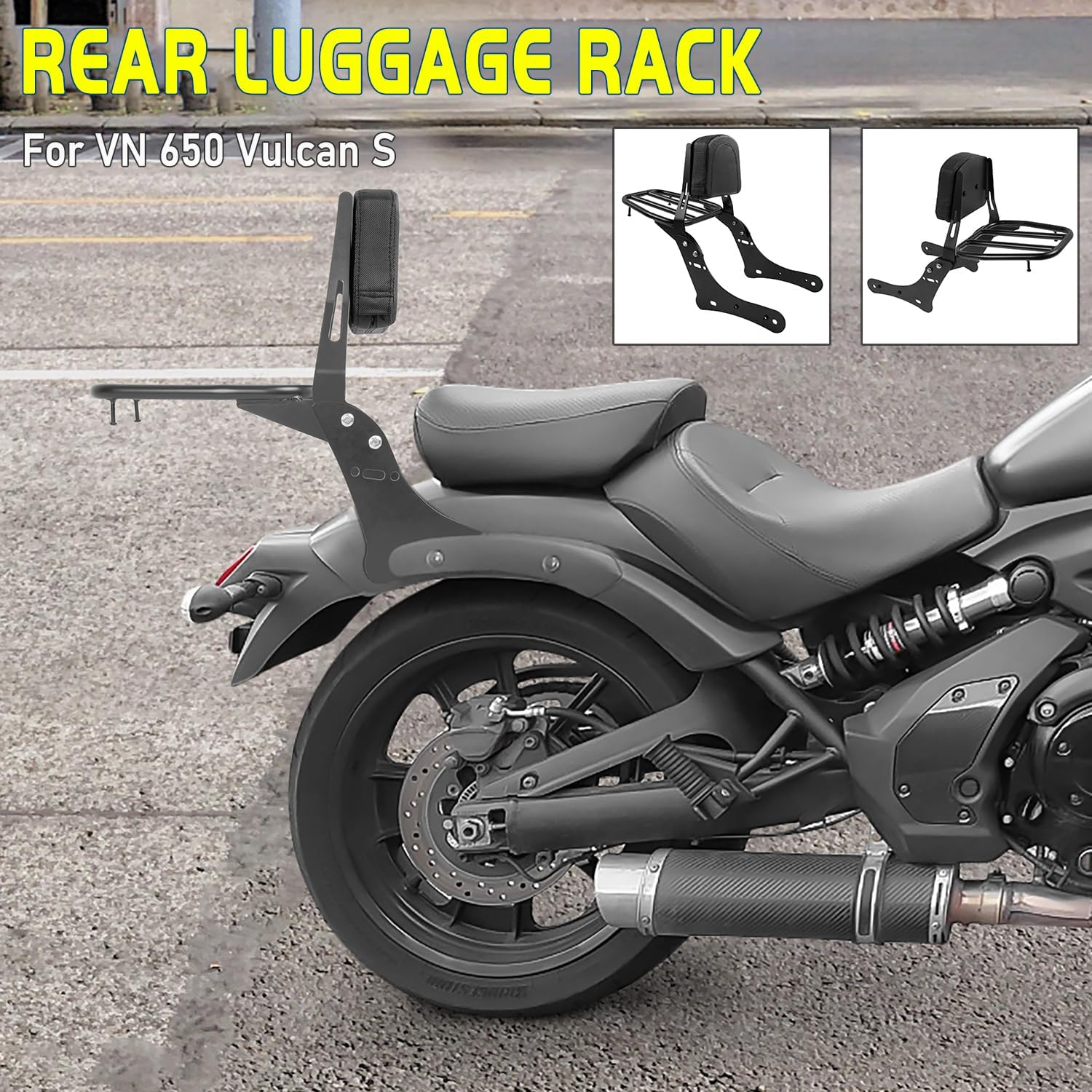 Lorababer Motorcycle Detachable Backrest Luggage Rack Black Sissy Bar Rear Passenger Backrest Cushion Pad for K-Awasaki Vulcan S 650 VN650 EN650 2015 2016 2017 2018 2019 2020 2021 2022