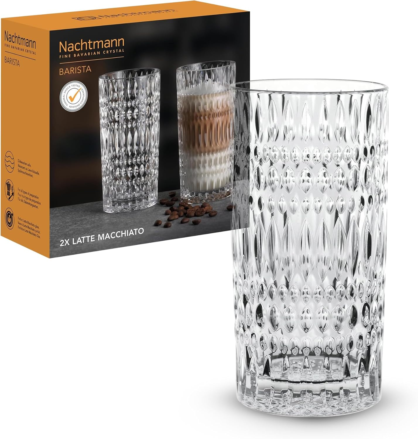 Nachtmann Ethno Barista Cappuccino & Flat White Glass, Clear &ndash; Elegant Crystal Drinkware for Balanced Foam & Crema Structure &ndash; Machine-Made, Durable & Dishwasher Safe &ndash; 235 Ml Capacity (Pack of 2) image number 3