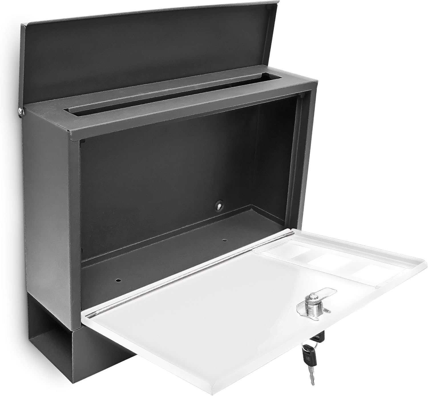 Relaxdays Modern Two Coloured Mailbox Letterbox Lockable with Two Keys and Newspaper Slot, Black-White image number 4