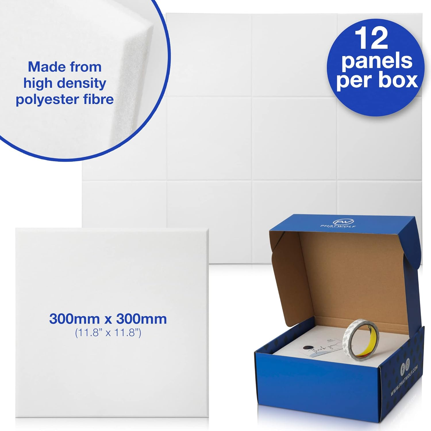 Acoustics Sound Proof Panels for Walls &ndash; 12-Piece Foam Sound Squares with Self-Adhesive Tape &ndash; Easy Setup Acoustic Panels - Sound Proof Padding for Home, Office, Rehearsal Room - (White) image number 3