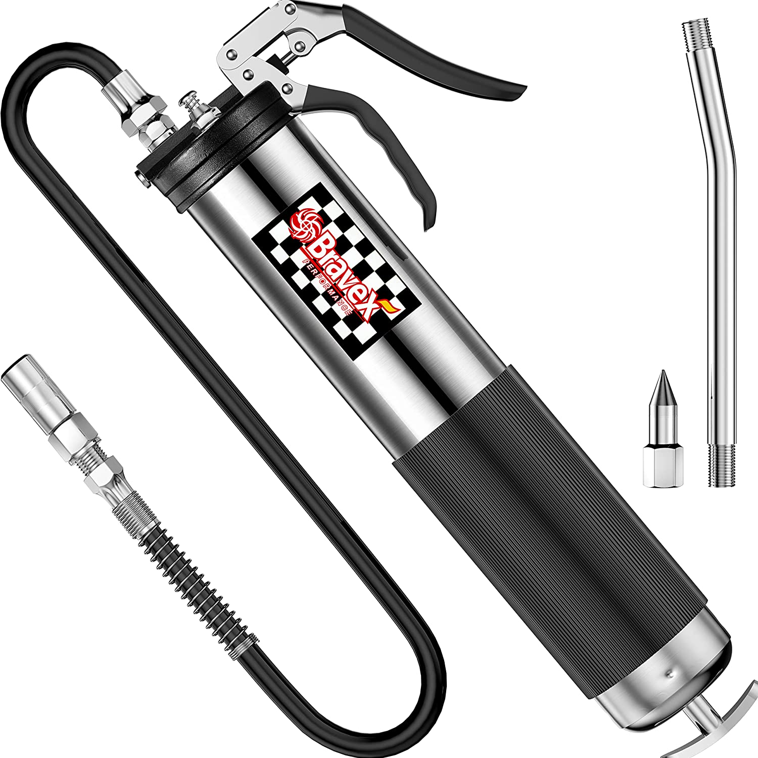 Grease Gun - Heavy Duty Professional Pistol Grip Grease Gun 6000 PSI with Flex Hose