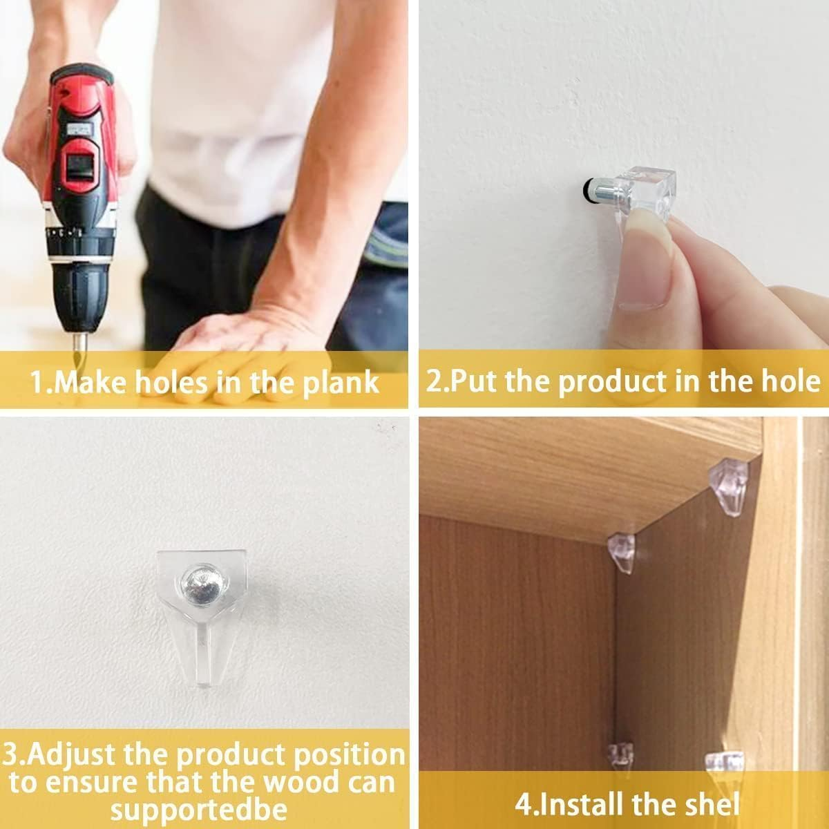 50 Pcs Shelf Support Peg Clear Plastic Shelf Holder Peg Bracket Pin Furniture Shelf Holder Replacement Peg Supports Studs with Steel Pins Kitchen Cabinet Shelf Pegs for All Cabinet image number 5