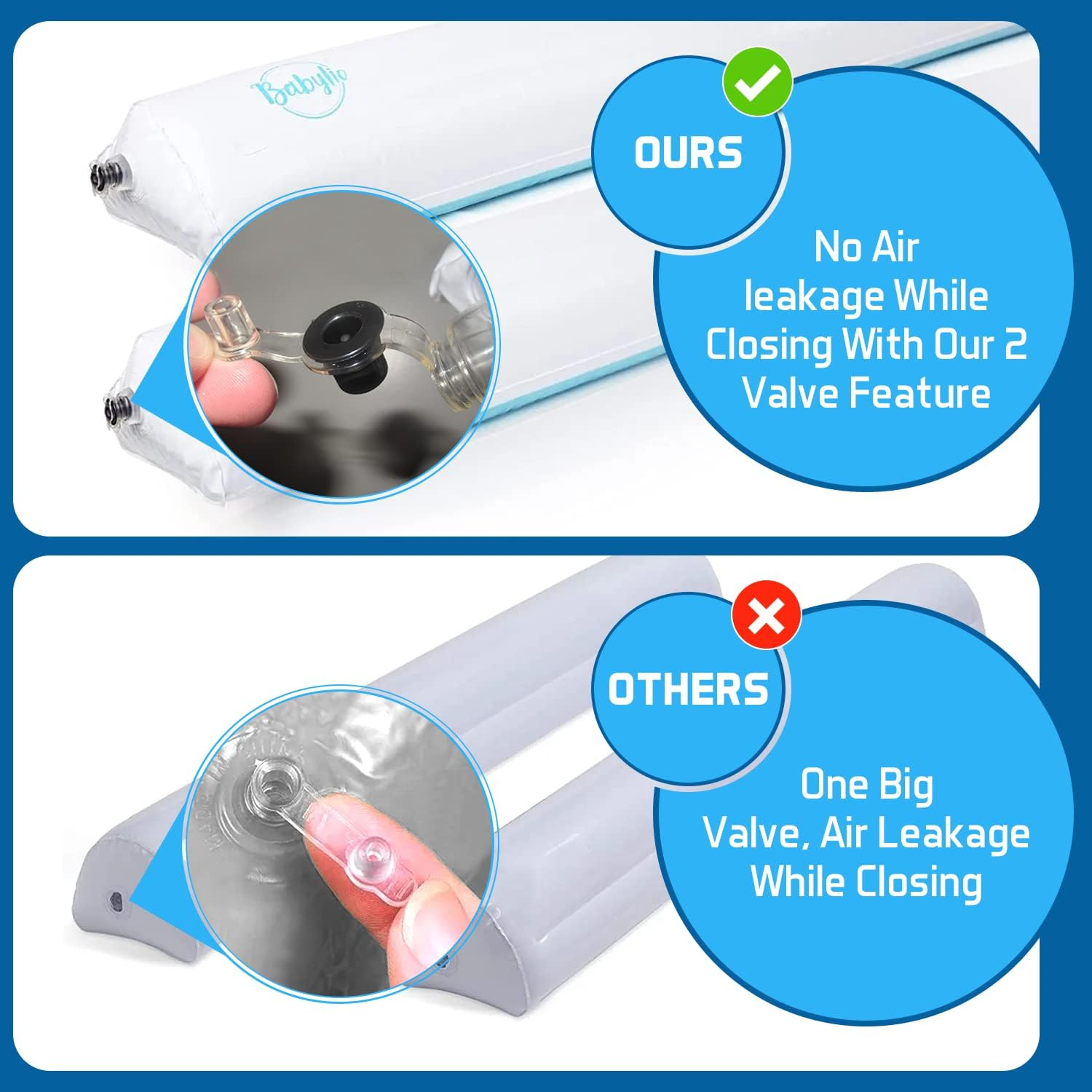 Babylio Inflatable Bed Rail [2-Pack] Travel Bed Rails for Toddlers- Lightweight & Durable Bed Guard Rails Compatible with Twin, Full, Queen & King Bed Sizes- No Pump Required- with Travel Bag