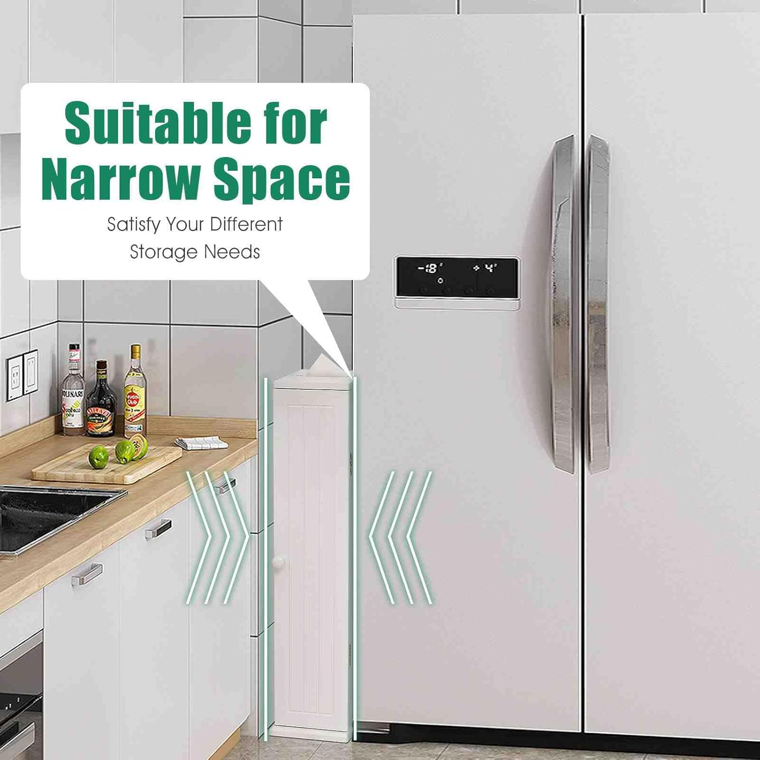 Costway Compact Toilet Tissue Storage Tower, Free Standing Toilet Paper Storage Holder, Bathroom Multifunctional Storage Shelf Organizer, Storage Corner Floor Cabinet with Door&Top Slot image number 3