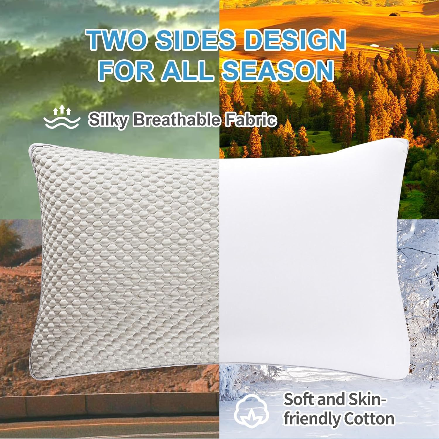 YOUR MOON Soft Support Pillow Queen Size, Down-Alternative Filling Pillows for Sleeping, Thick Fluffy Bed Pillow for Side Stomach Sleepers(Gray)