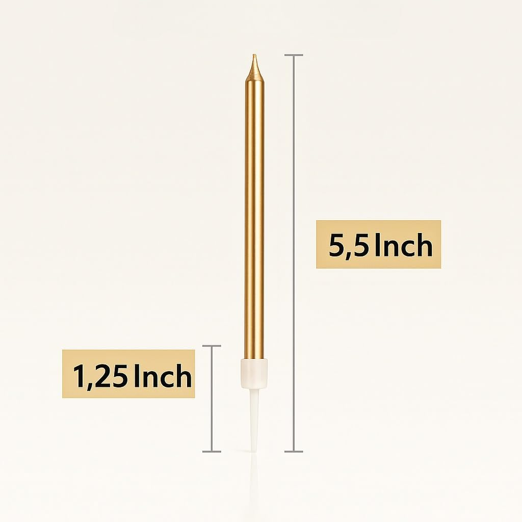 24 Pack Birthday Candles Long Thin Metallic Candle Sticks with Holders, Champagne Gold Cake Decorations for Birthday Party Damaill image number 2